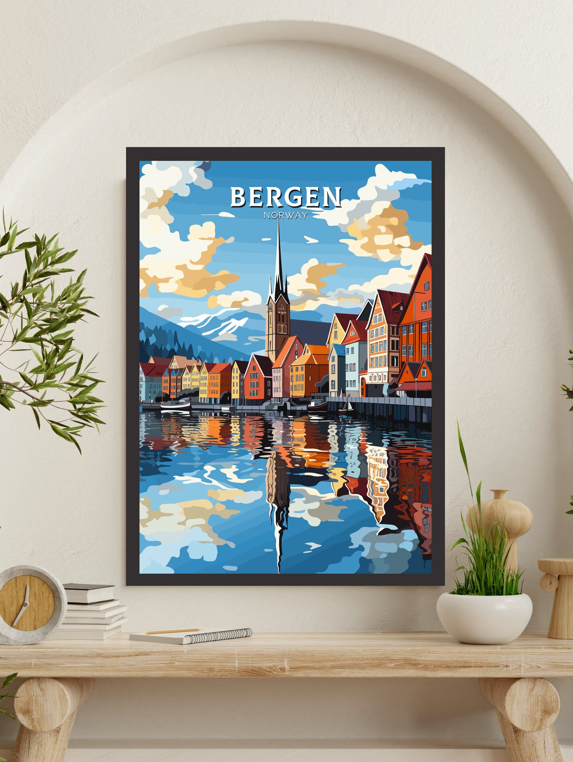 Bergen Poster | Bergen Print | Bergen Norway | Bergen Wall Art | Travel Gift | Norway Print | Norway Art | Bergen Art Poster | ID 745