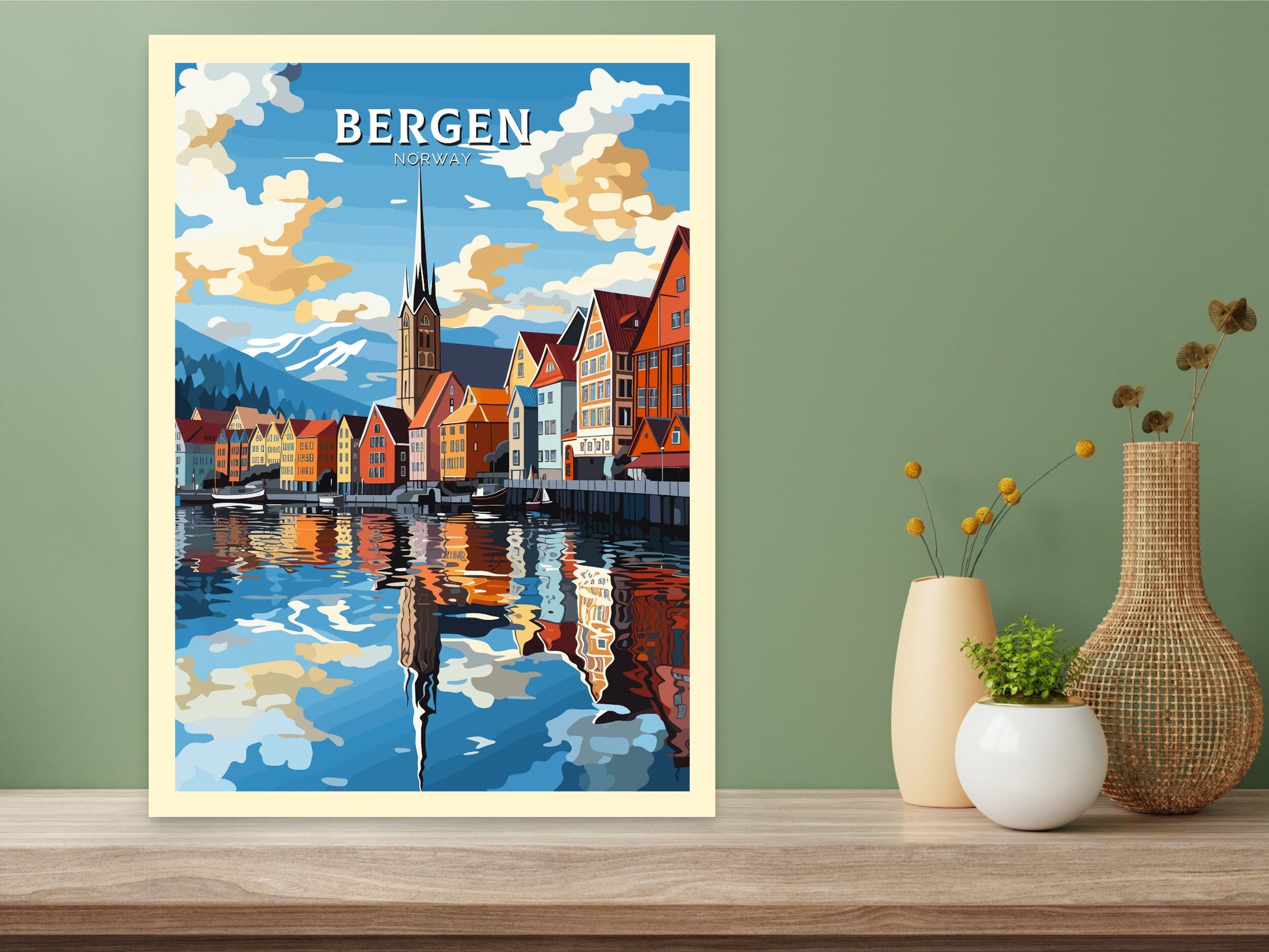 Bergen Poster | Bergen Print | Bergen Norway | Bergen Wall Art | Travel Gift | Norway Print | Norway Art | Bergen Art Poster | ID 745