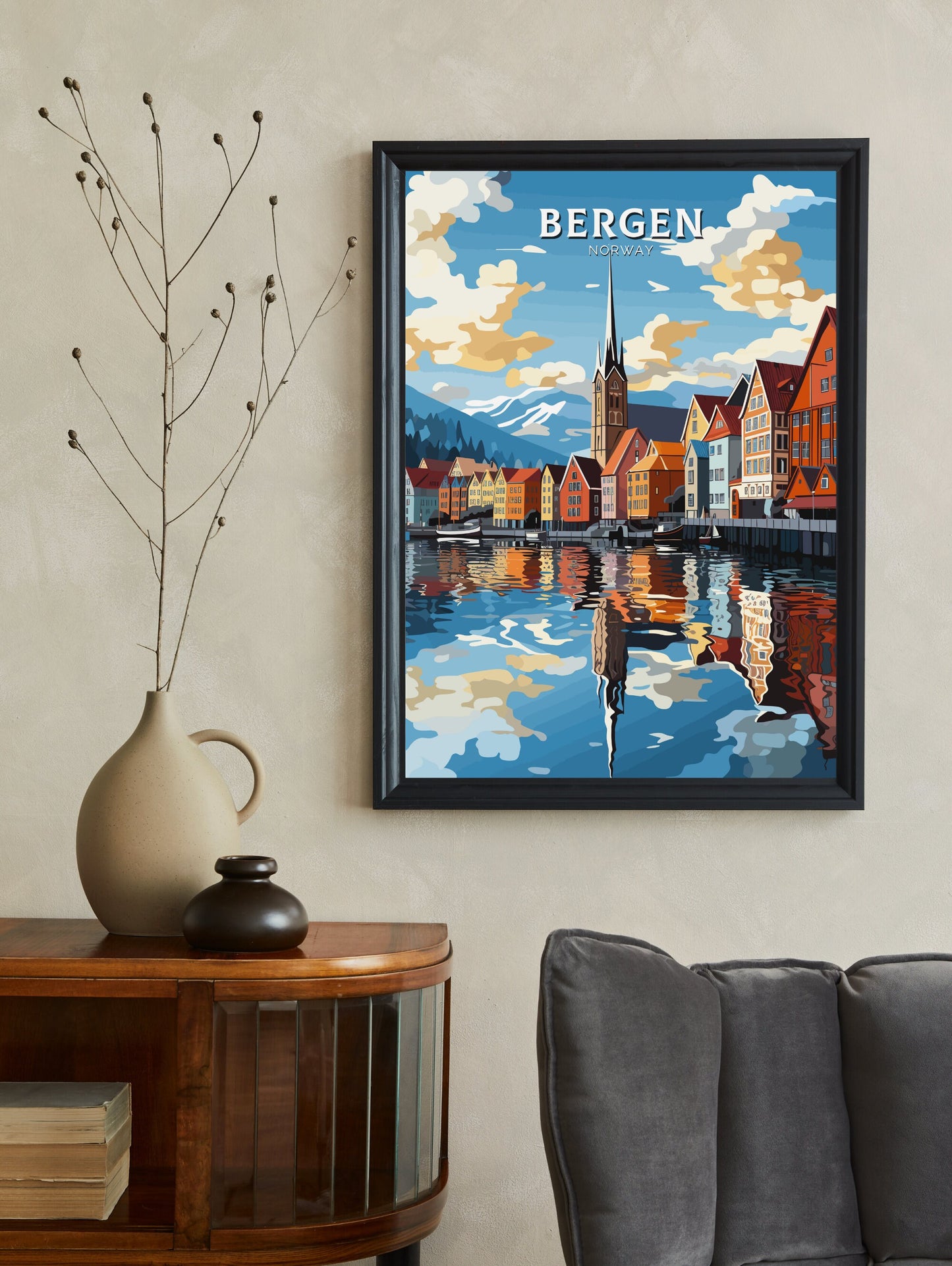 Bergen Poster | Bergen Print | Bergen Norway | Bergen Wall Art | Travel Gift | Norway Print | Norway Art | Bergen Art Poster | ID 745