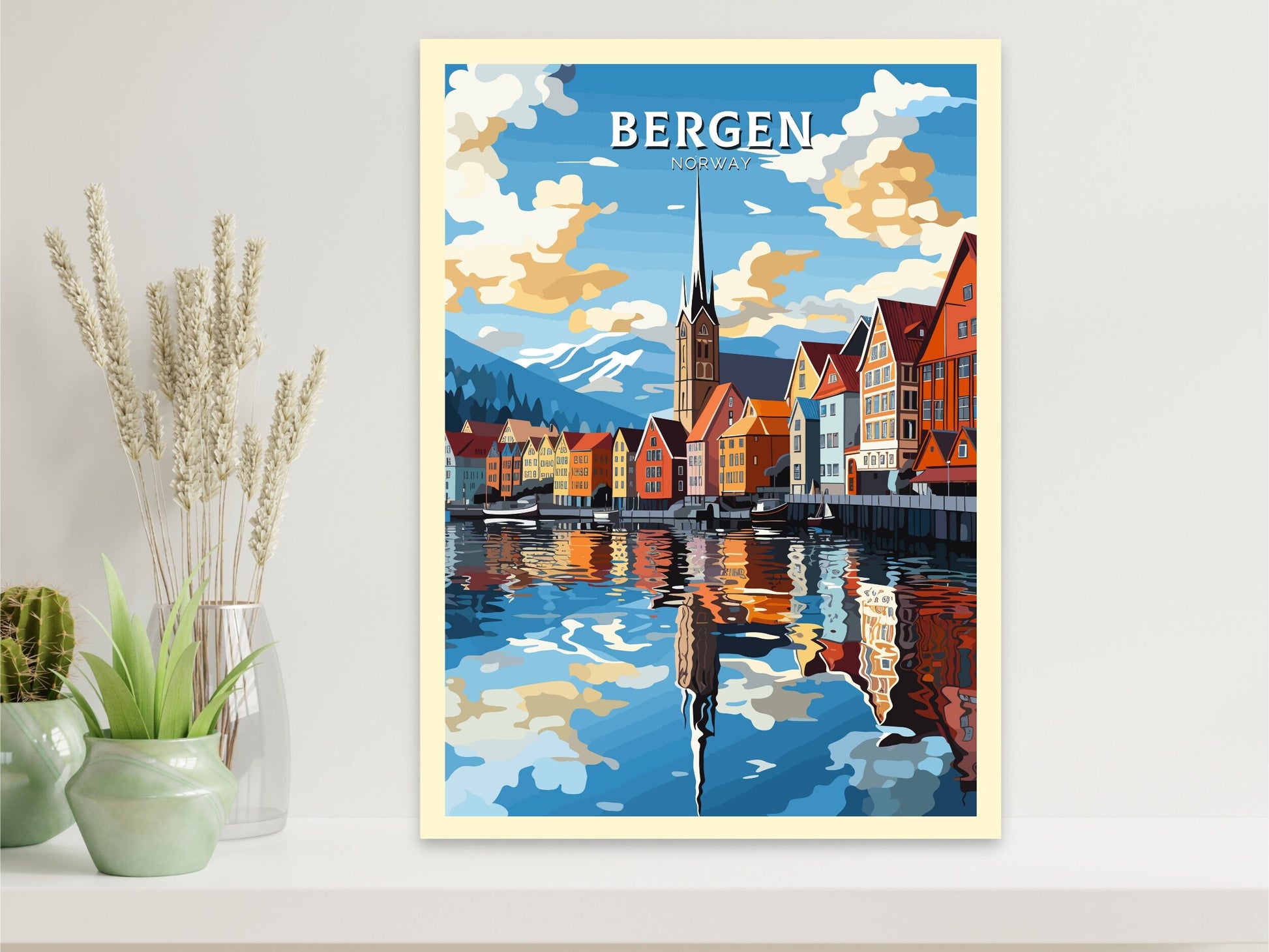 Bergen Poster | Bergen Print | Bergen Norway | Bergen Wall Art | Travel Gift | Norway Print | Norway Art | Bergen Art Poster | ID 745