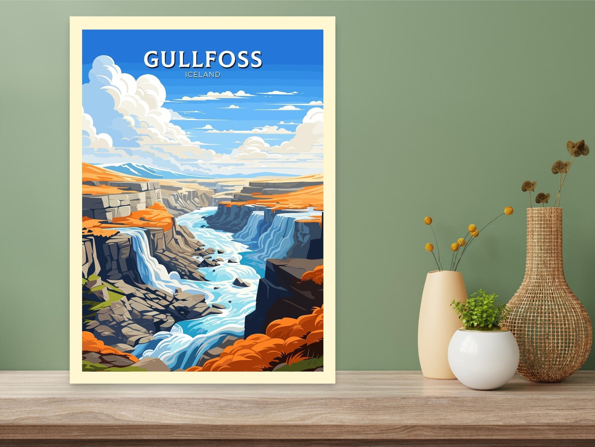 Gullfoss Print | Iceland Home Décor | Gullfoss Travel Poster | Gullfoss Poster | Illustration | Wall Art | Gullfoss Waterfall | ID 733