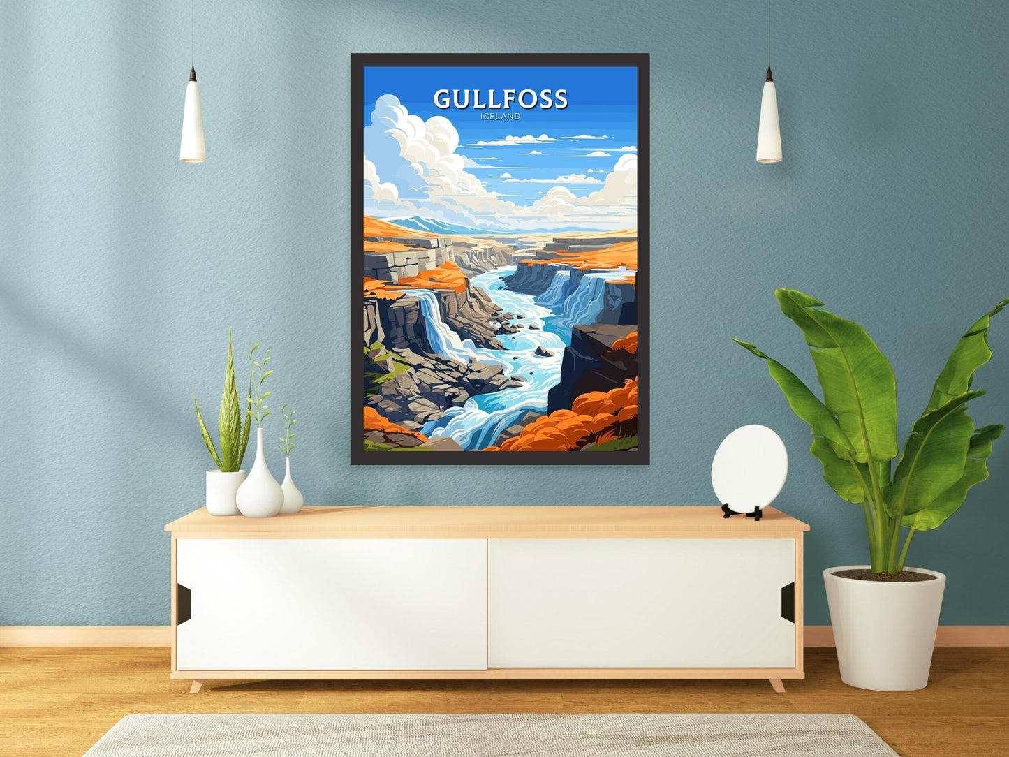 Gullfoss Print | Iceland Home Décor | Gullfoss Travel Poster | Gullfoss Poster | Illustration | Wall Art | Gullfoss Waterfall | ID 733