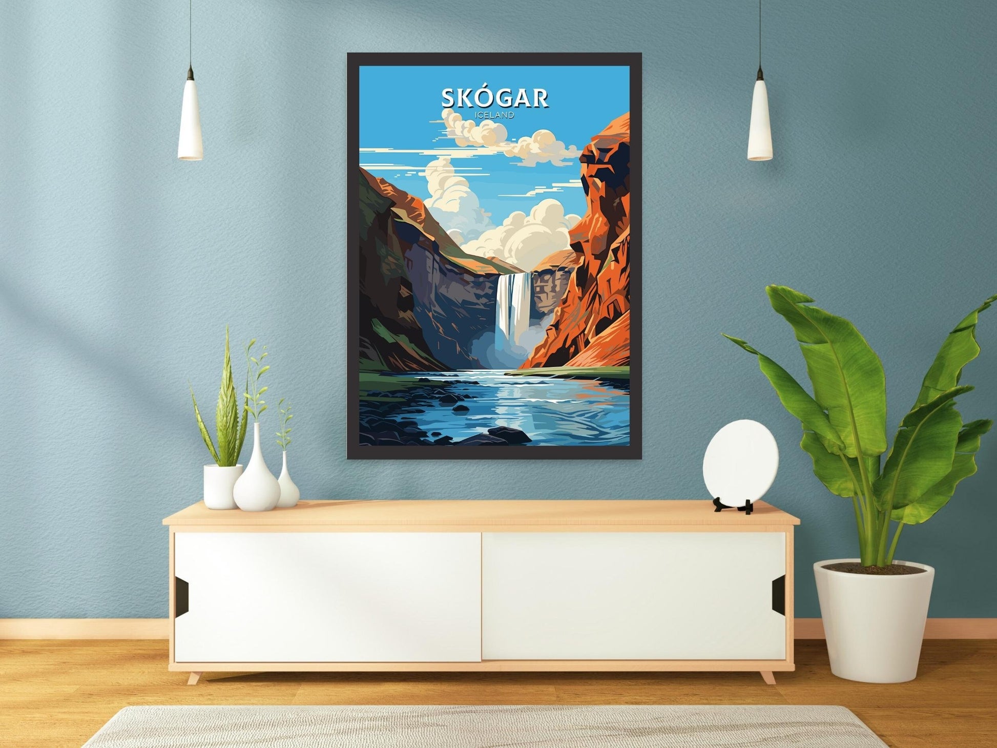 Skógar Print | Iceland Home Décor | Skógar Travel Poster | Skógar Poster | Illustration | Iceland Wall Art | Skógafoss Waterfall | ID 734