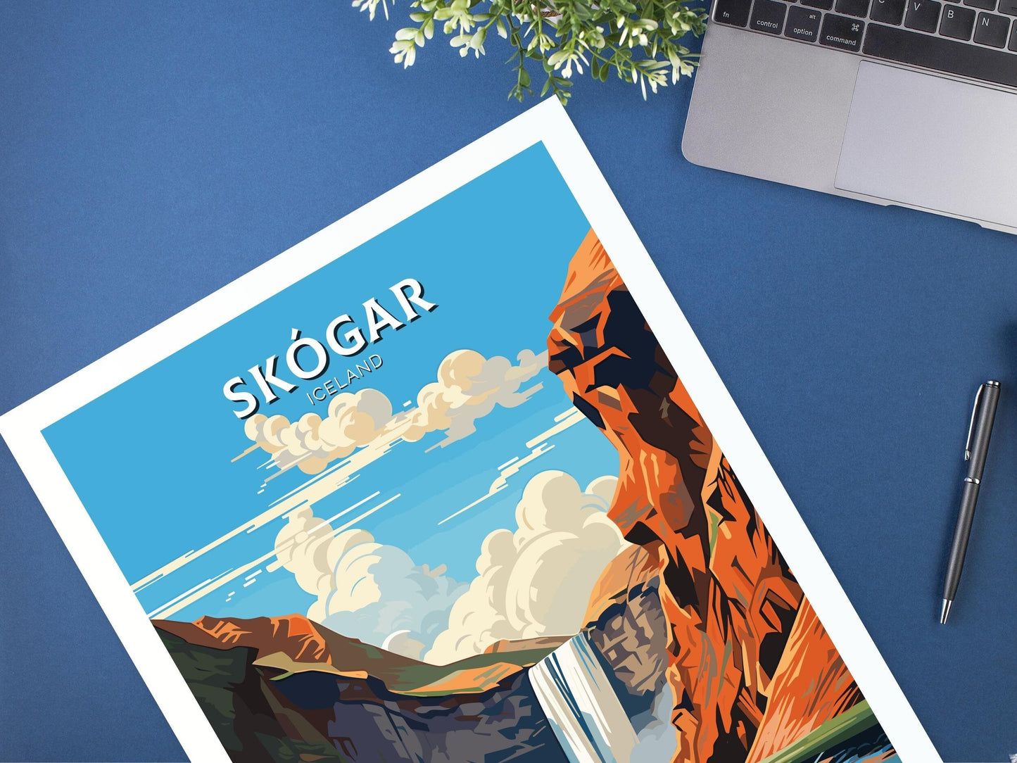 Skógar Print | Iceland Home Décor | Skógar Travel Poster | Skógar Poster | Illustration | Iceland Wall Art | Skógafoss Waterfall | ID 734