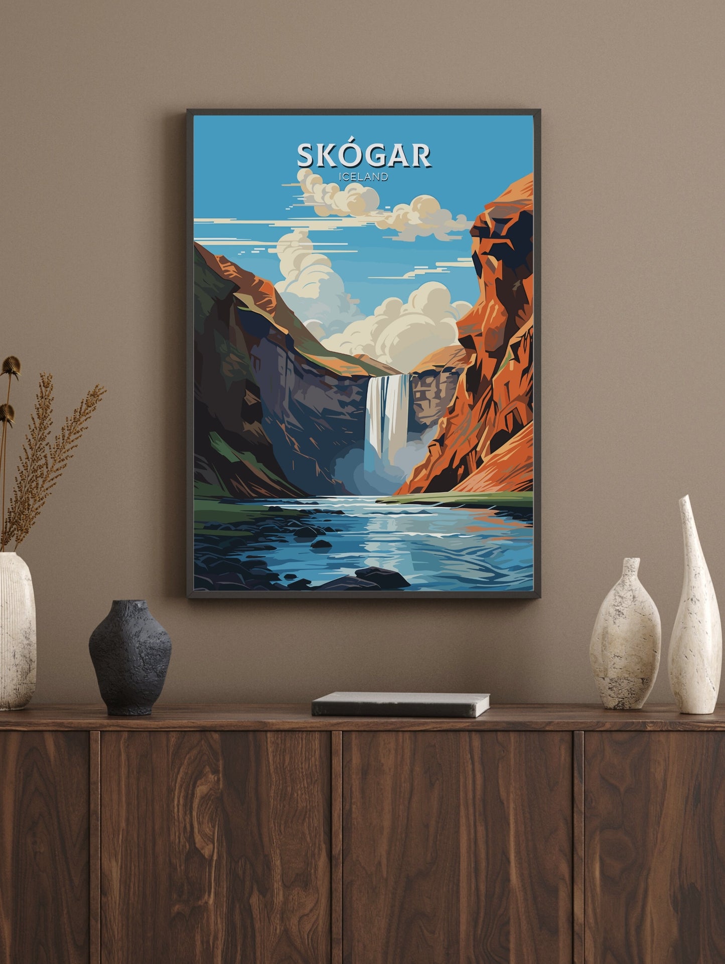 Skógar Print | Iceland Home Décor | Skógar Travel Poster | Skógar Poster | Illustration | Iceland Wall Art | Skógafoss Waterfall | ID 734