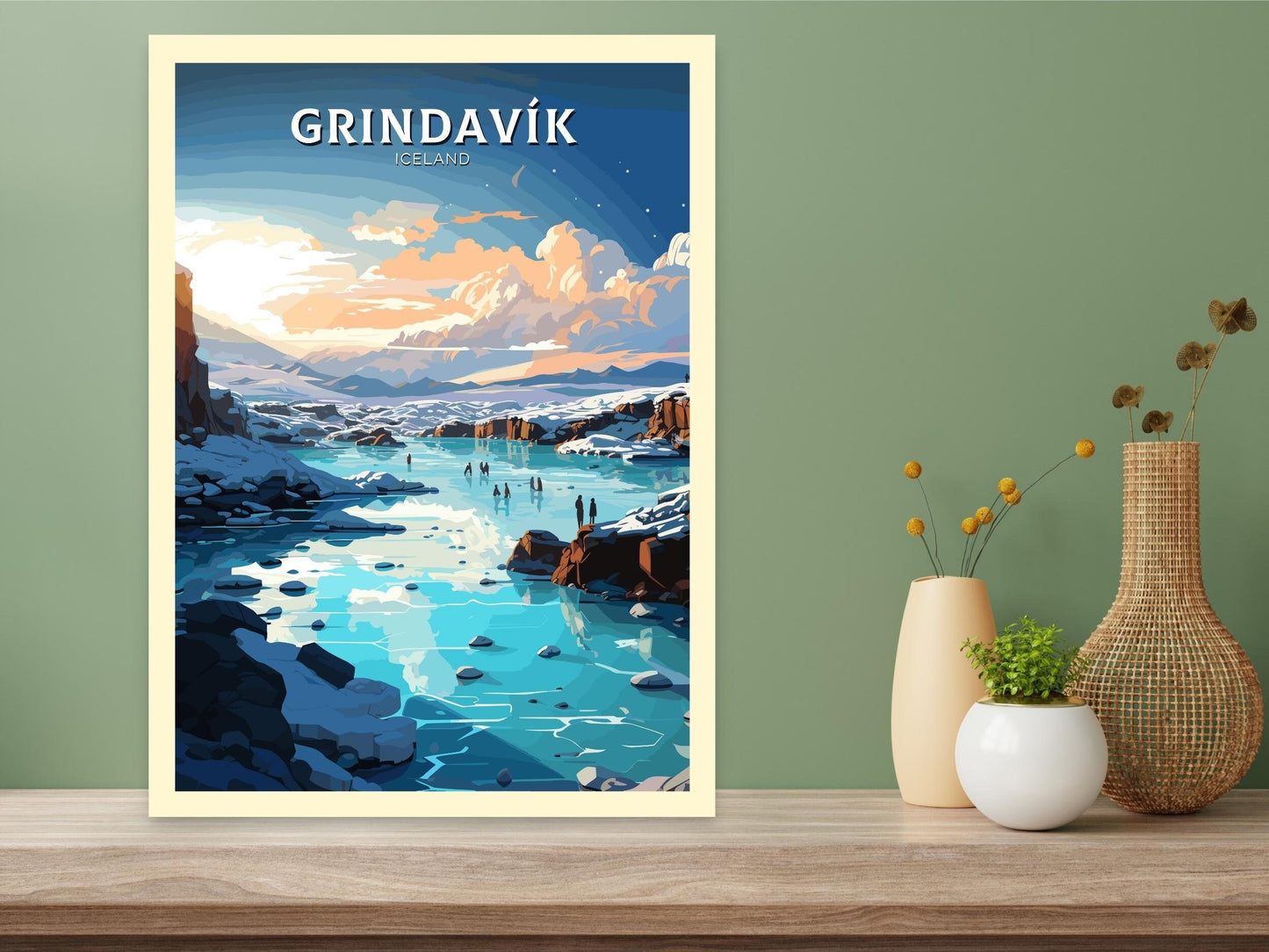 Grindavík Print | Iceland Home Décor | Grindavík Travel Poster | Grindavík Poster | Illustration | Iceland Wall Art | Blue Lagoon | ID 735