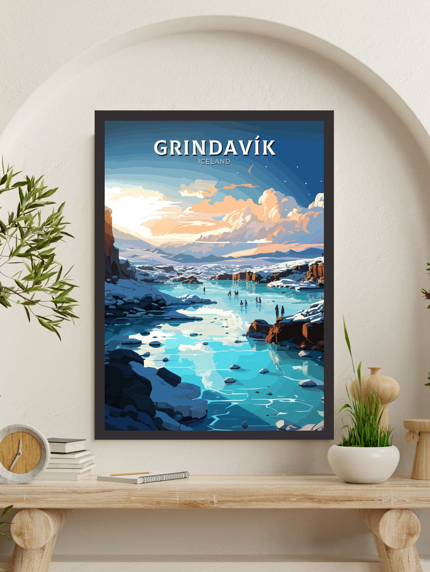 Grindavík Print | Iceland Home Décor | Grindavík Travel Poster | Grindavík Poster | Illustration | Iceland Wall Art | Blue Lagoon | ID 735