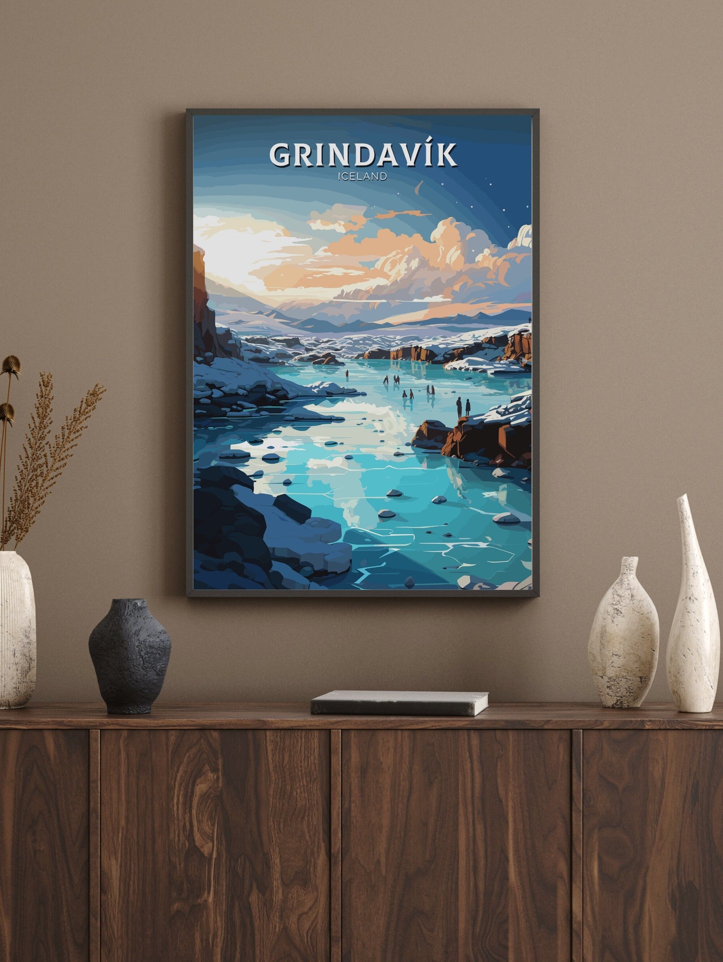 Grindavík Print | Iceland Home Décor | Grindavík Travel Poster | Grindavík Poster | Illustration | Iceland Wall Art | Blue Lagoon | ID 735