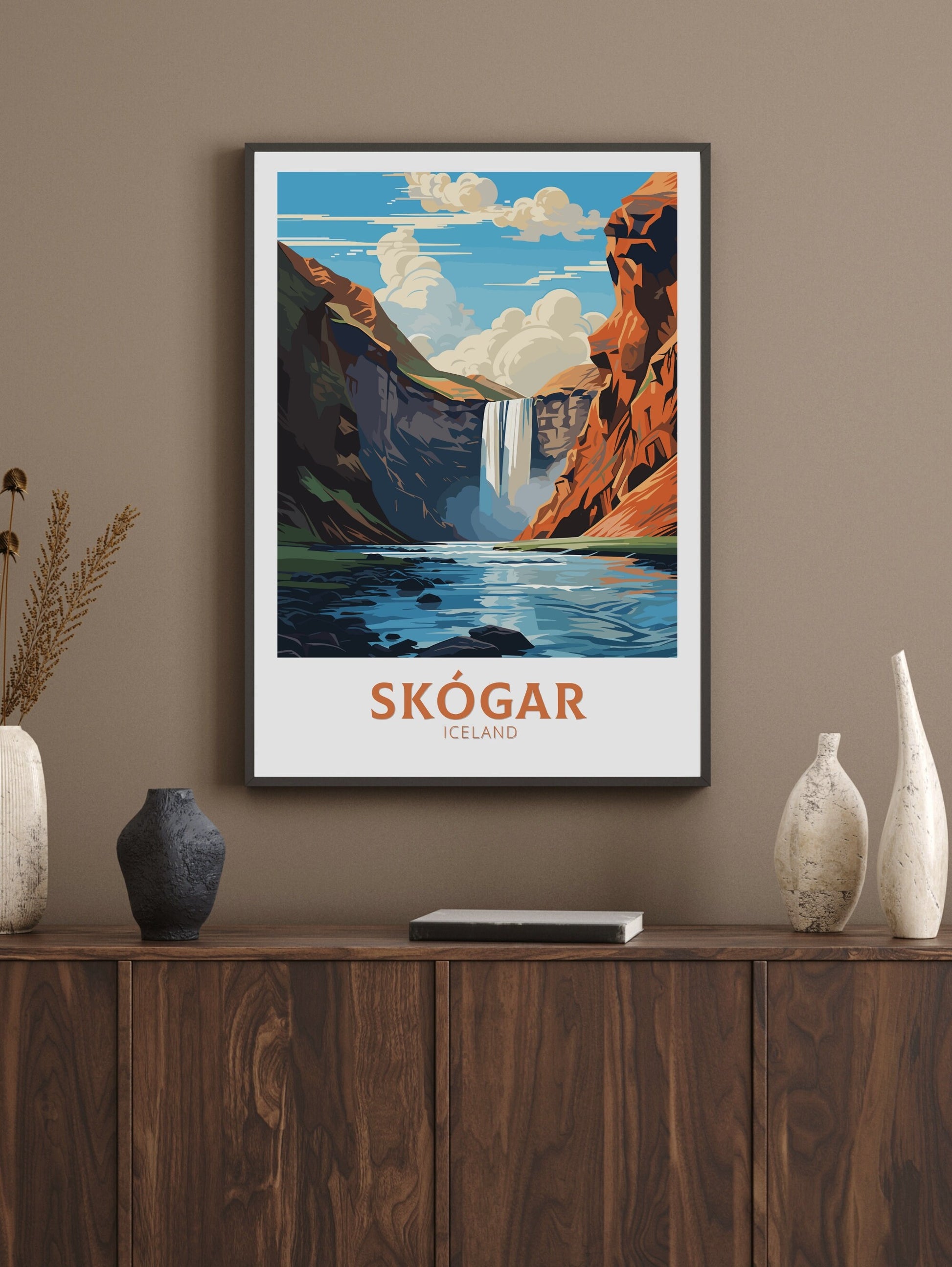 Skógar Travel Poster | Skógar Print | Iceland Home Décor | Skógar Poster | Illustration | Iceland Wall Art | Skógafoss Waterfall | ID 736