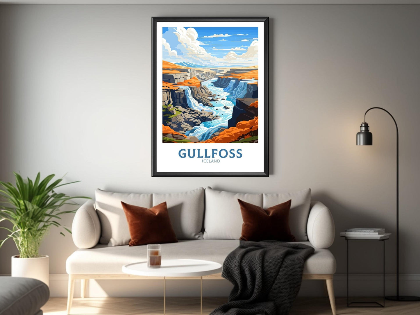 Gullfoss Print | Iceland Home Décor | Gullfoss Poster | Illustration | Wall Art | Gullfoss Travel Poster | Gullfoss Waterfall | ID 748