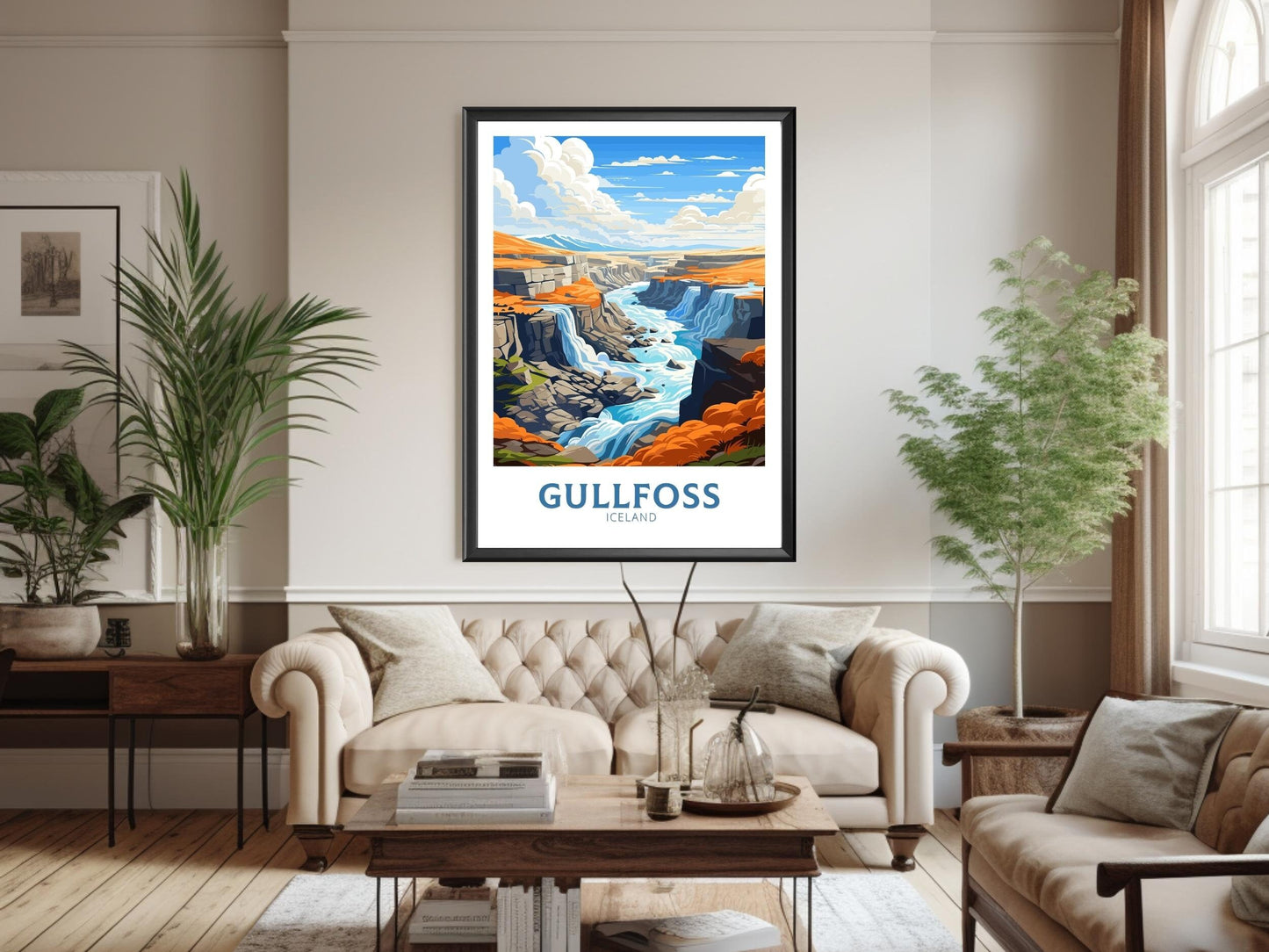 Gullfoss Print | Iceland Home Décor | Gullfoss Poster | Illustration | Wall Art | Gullfoss Travel Poster | Gullfoss Waterfall | ID 748