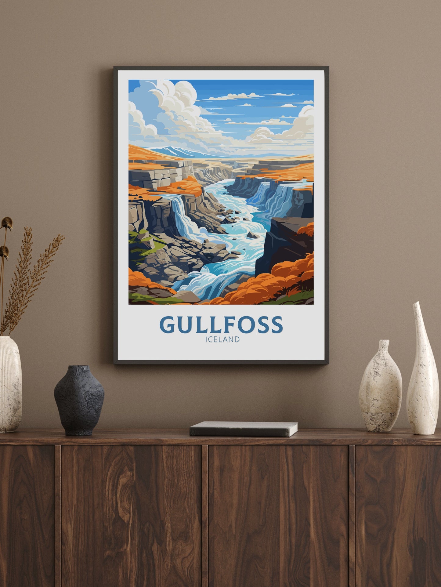 Gullfoss Print | Iceland Home Décor | Gullfoss Poster | Illustration | Wall Art | Gullfoss Travel Poster | Gullfoss Waterfall | ID 748