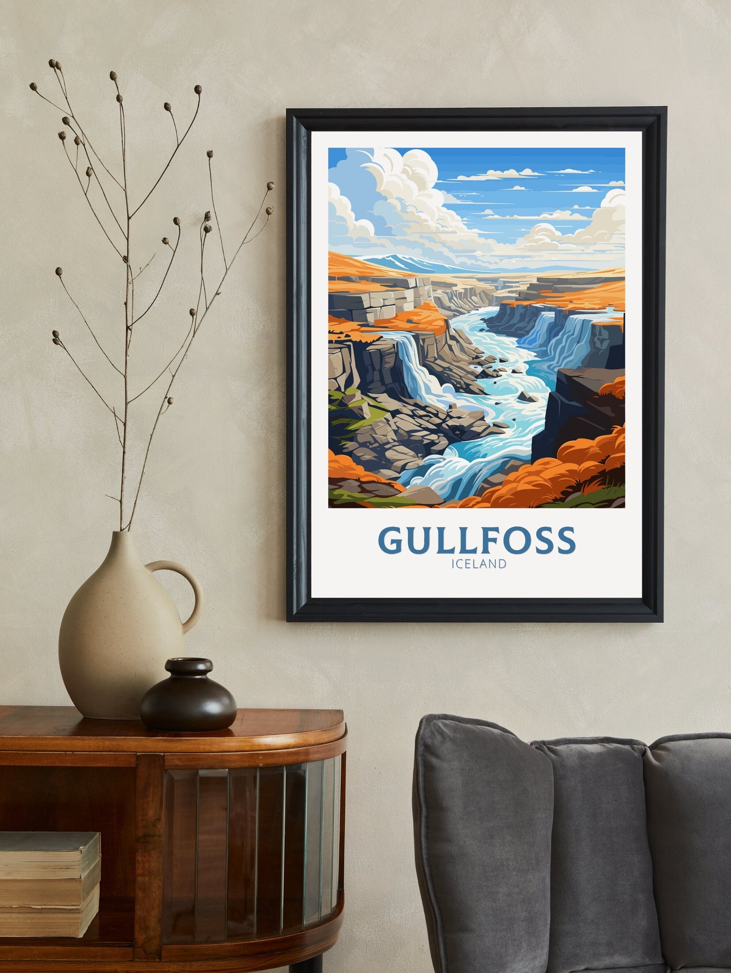 Gullfoss Print | Iceland Home Décor | Gullfoss Poster | Illustration | Wall Art | Gullfoss Travel Poster | Gullfoss Waterfall | ID 748