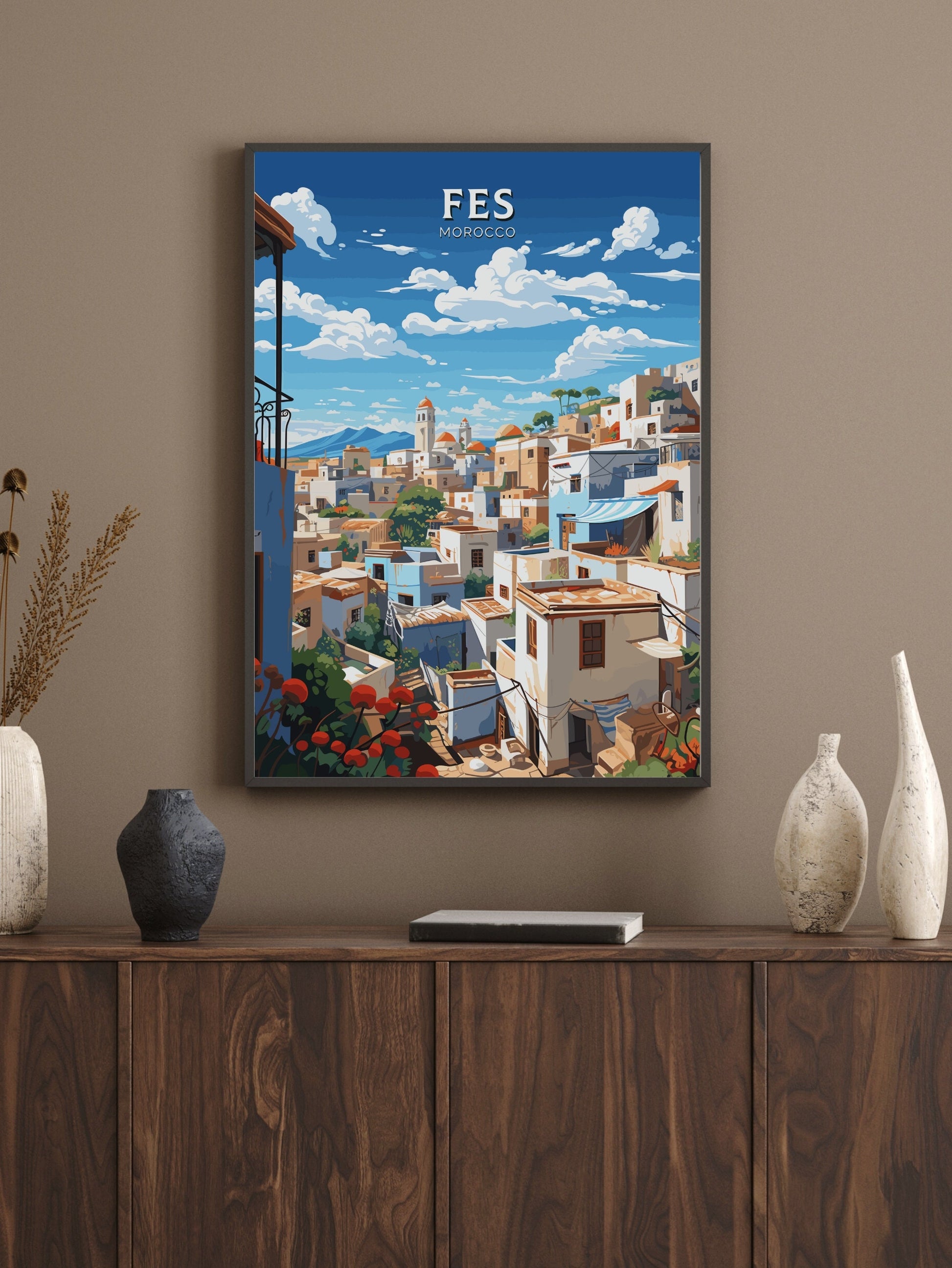 Fes Travel Print | Fes Illustration | Fes Wall Art | Fes Print | Morocco Print | Morocco Home Décor | Fez Poster | Travel gift | ID 750