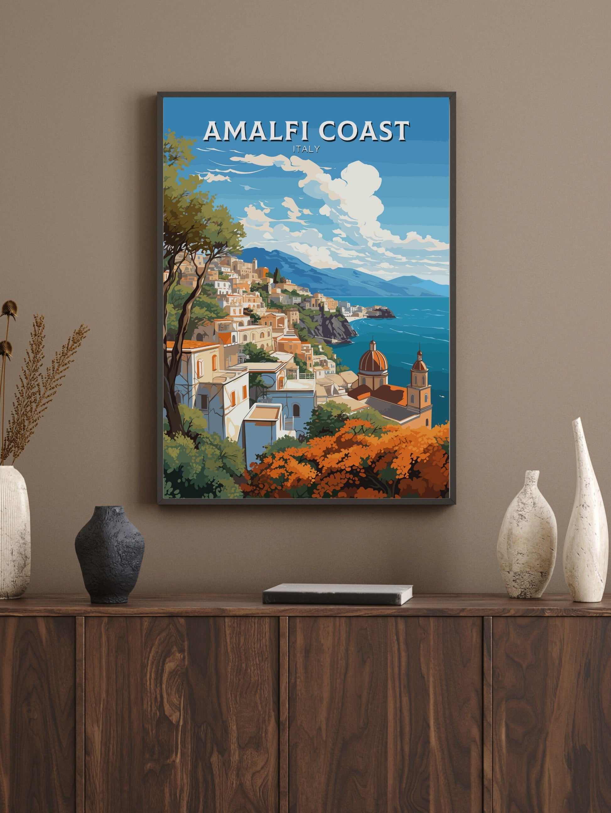 Amalﬁ Italy Print | Italy Illustration | Travel Gifts | Amalﬁ Coast Print | Italy Poster | Housewarming Gift | Vintage City Poster | ID 001