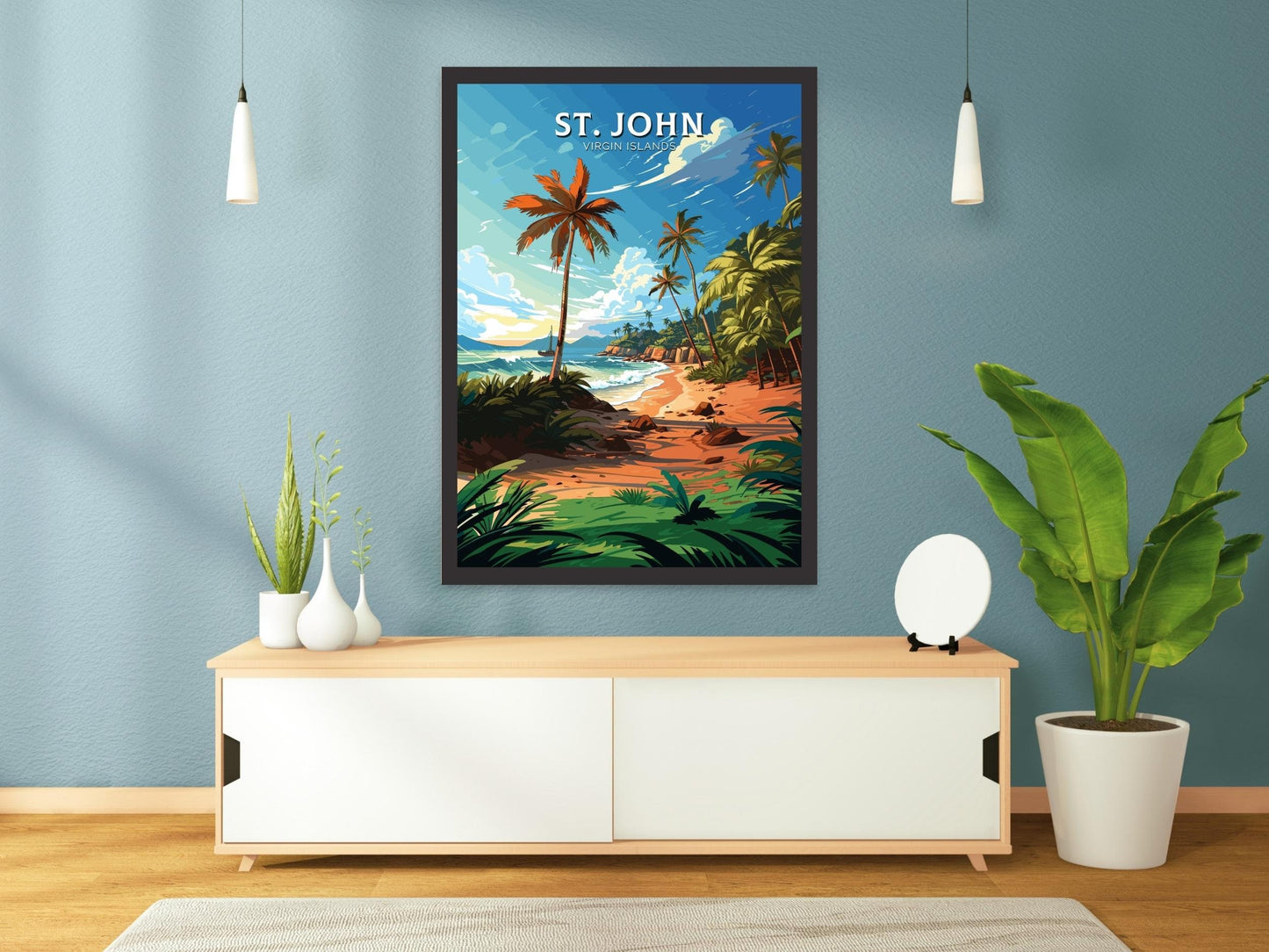 St.John Island Print | St.John Island Poster | Illustration | Virgin Islands | Caribbean Wall Art | Island Print | Caribbean Print | ID 765