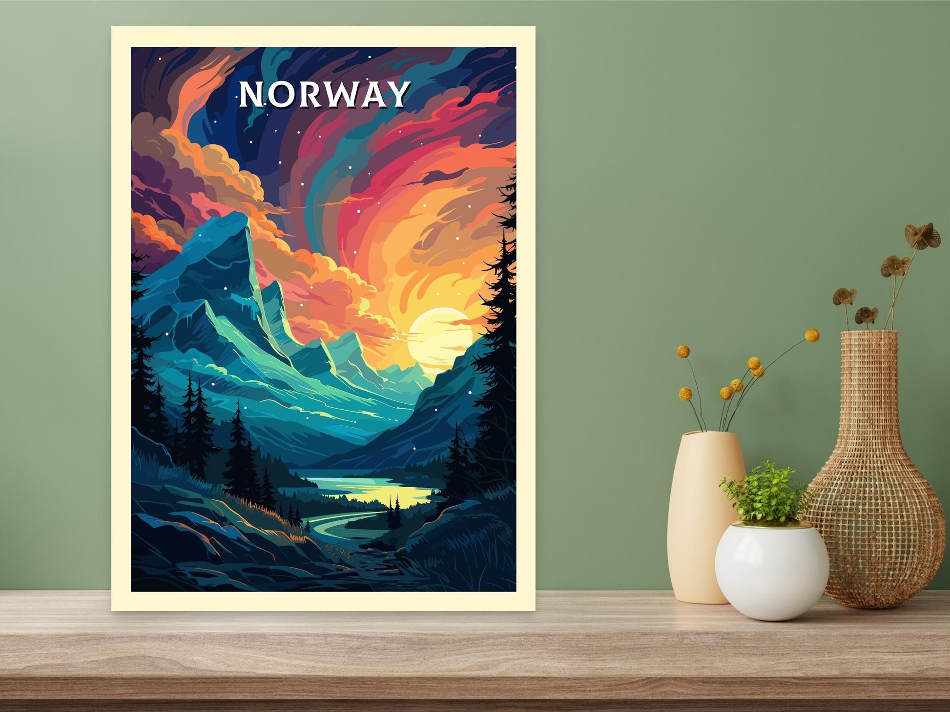 Norway Poster | Norway Travel Print| Norway Wall Art | Norway Print | Norway Travel Poster | Norway Fjords | Northern Lights Poster ID 560