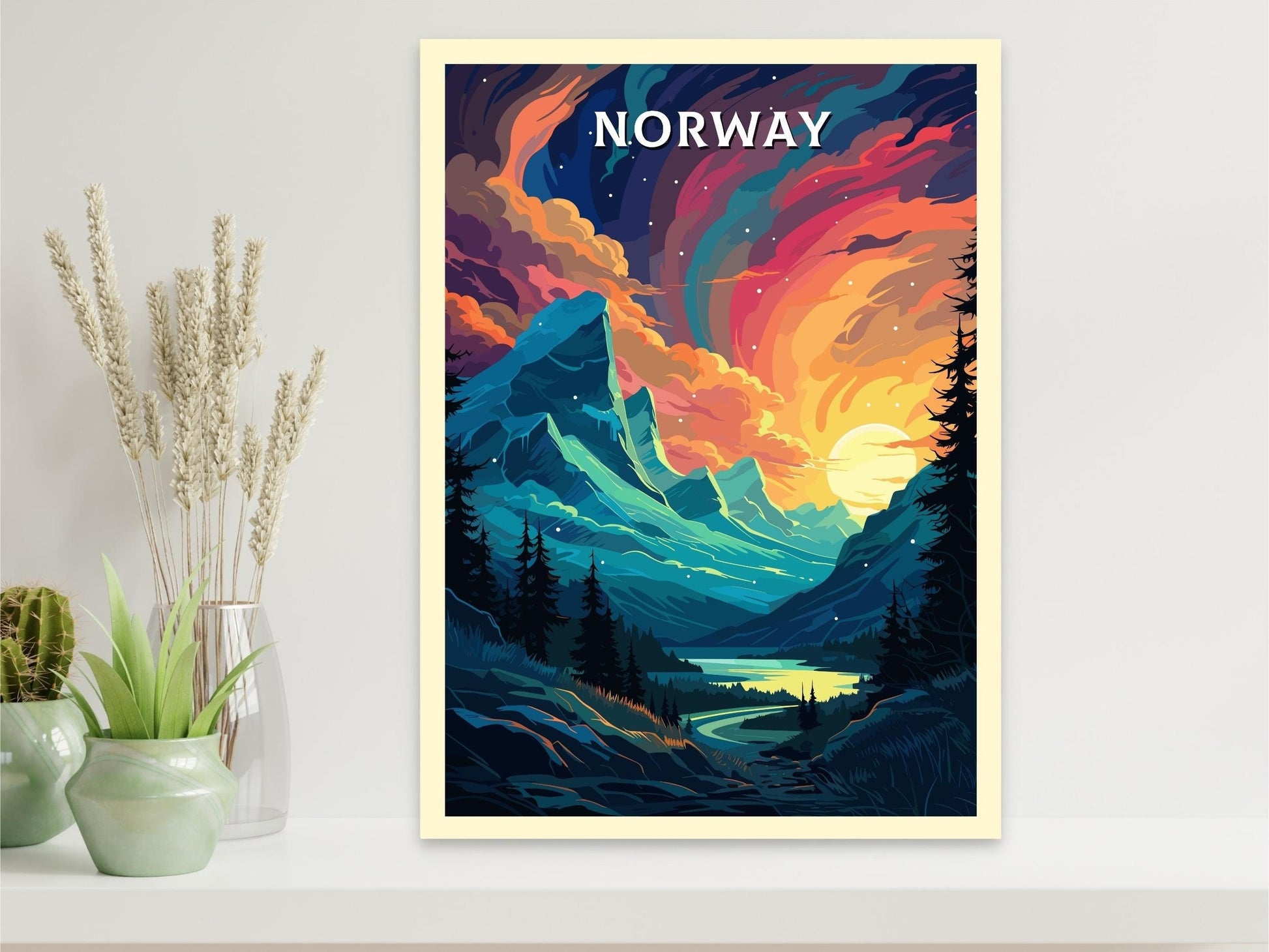 Norway Poster | Norway Travel Print| Norway Wall Art | Norway Print | Norway Travel Poster | Norway Fjords | Northern Lights Poster ID 560