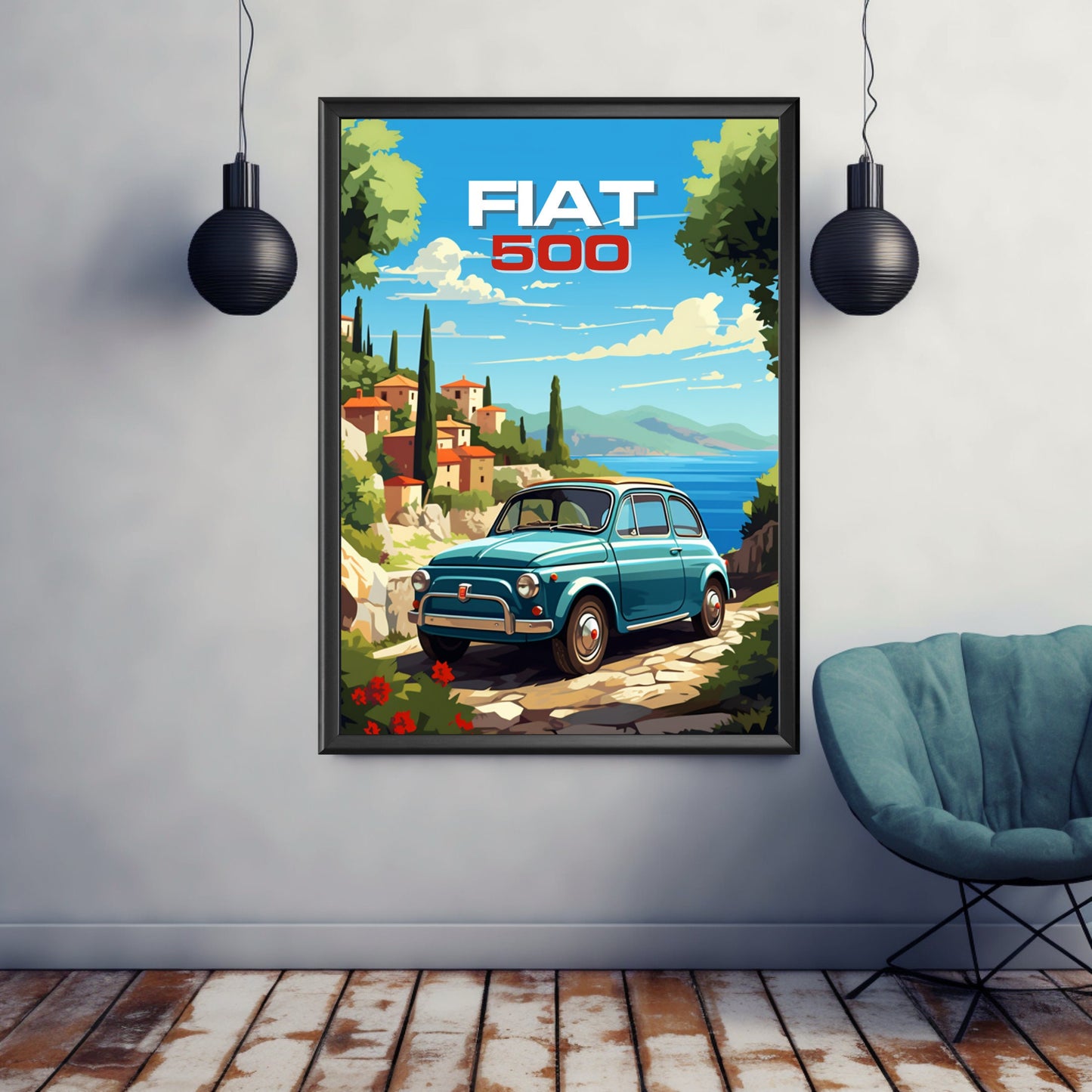 Fiat 500 Poster, Car Print, 1960s Car, Fiat 500 Print, Car Art, Classic car print, Italian Classic Print, Car Poster, Old-timer Print