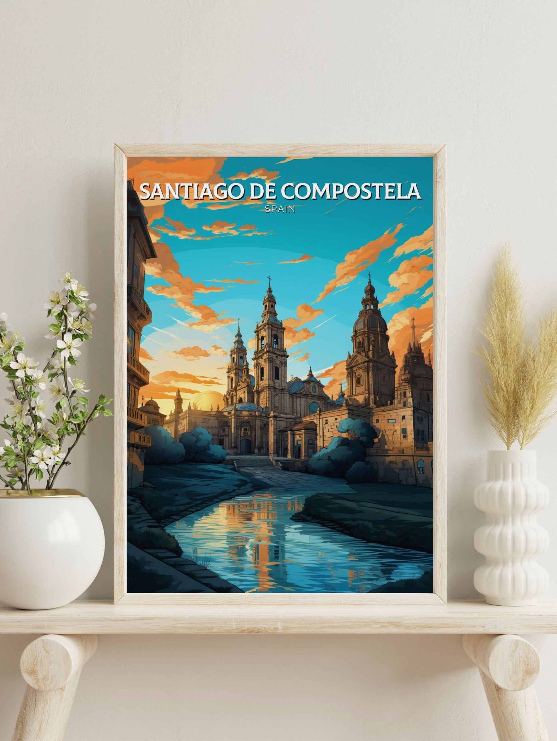 Santiago de Compostela Print | Santiago de Compostela pilgrimage | Compostela Cathedral | Spain Print | Compostela Spain Painting | ID 602