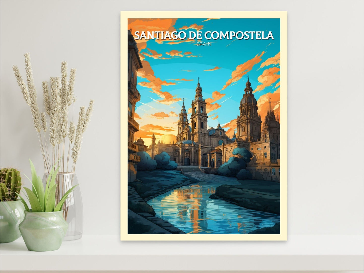 Santiago de Compostela Print | Santiago de Compostela pilgrimage | Compostela Cathedral | Spain Print | Compostela Spain Painting | ID 602