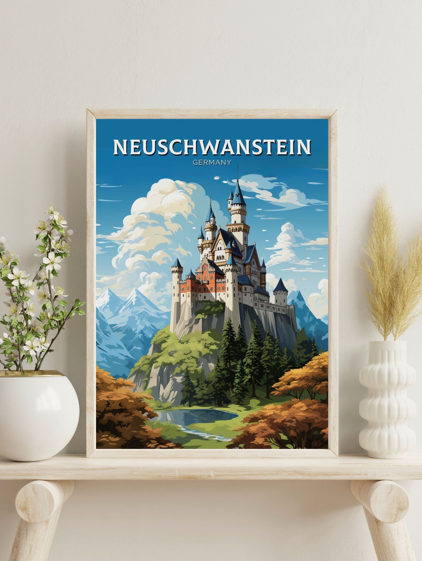 Neuschwanstein Travel Print | Neuschwanstein Illustration | Neuschwanstein Wall Art | Germany Print | Neuschwanstein Print | ID 608