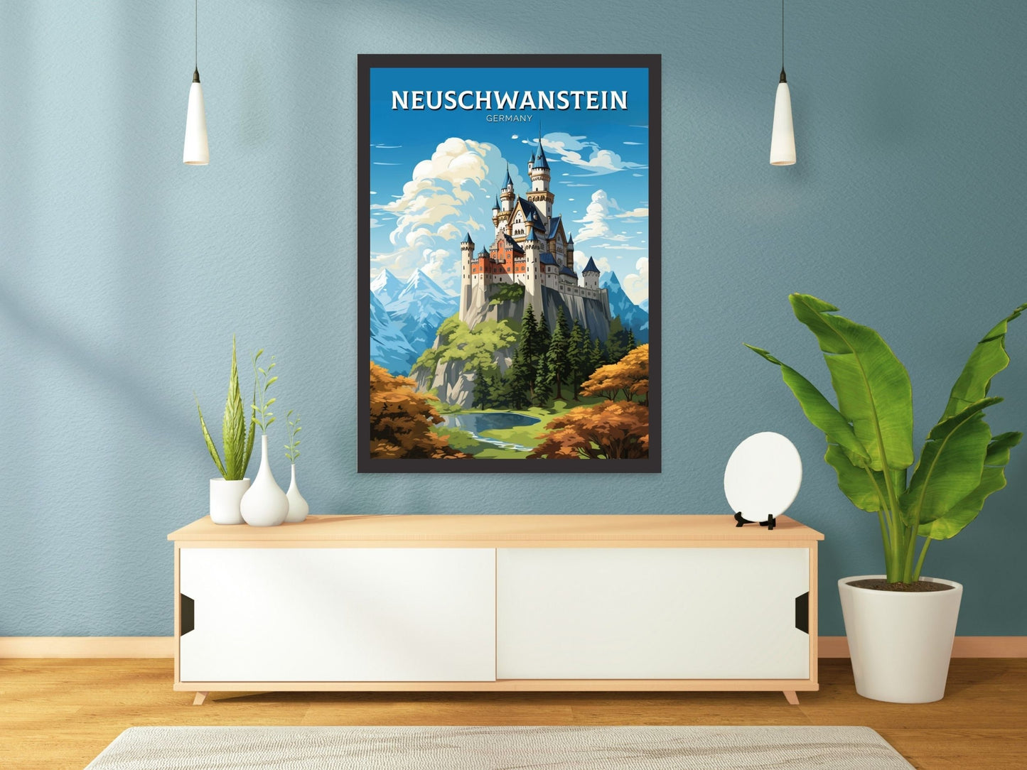 Neuschwanstein Travel Print | Neuschwanstein Illustration | Neuschwanstein Wall Art | Germany Print | Neuschwanstein Print | ID 608