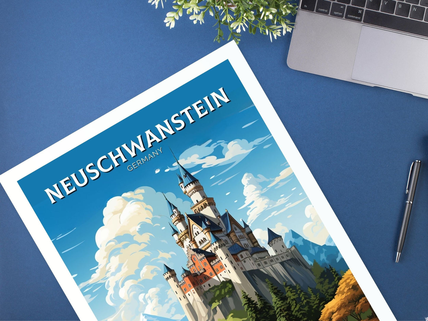 Neuschwanstein Travel Print | Neuschwanstein Illustration | Neuschwanstein Wall Art | Germany Print | Neuschwanstein Print | ID 608