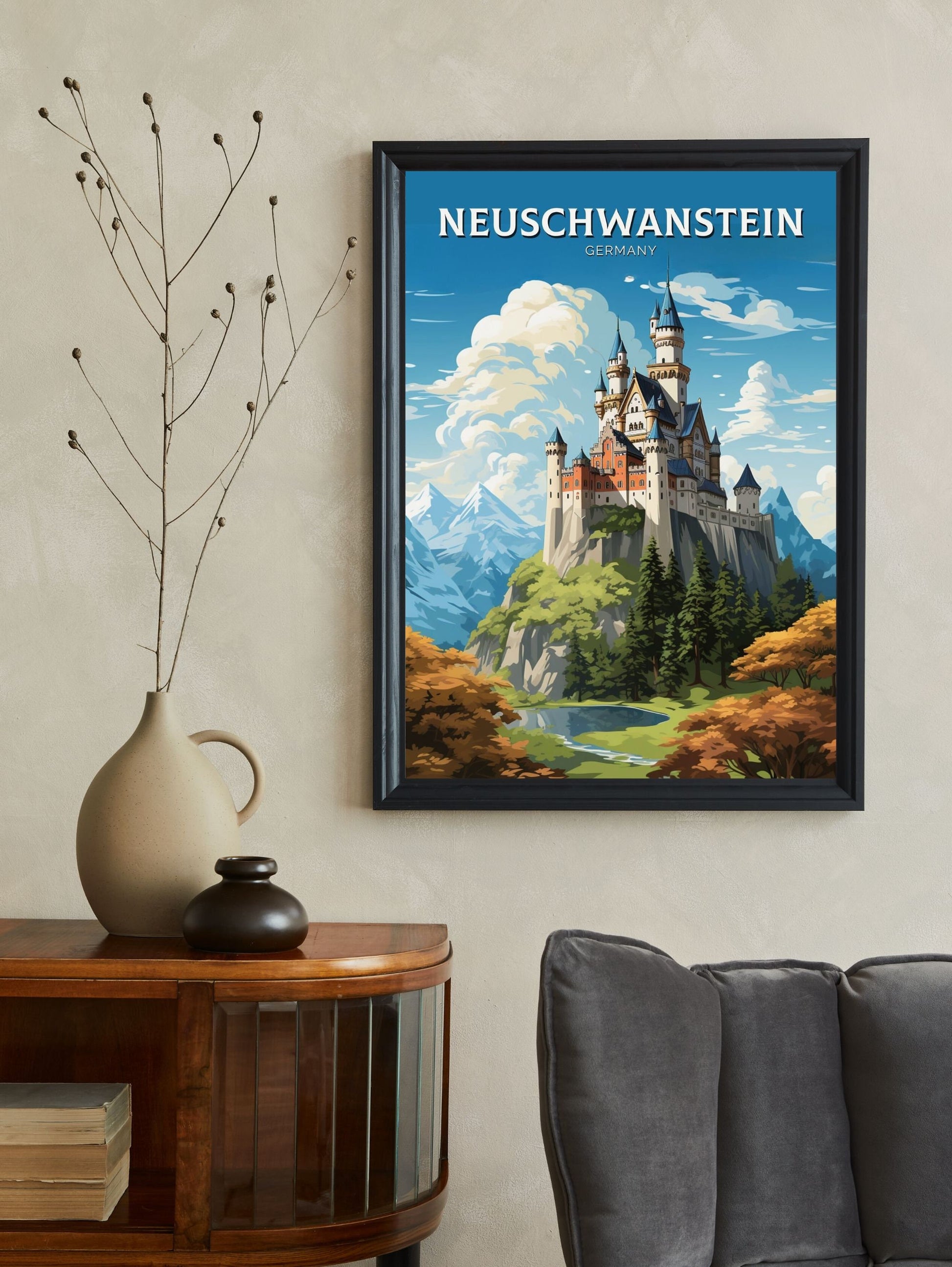 Neuschwanstein Travel Print | Neuschwanstein Illustration | Neuschwanstein Wall Art | Germany Print | Neuschwanstein Print | ID 608