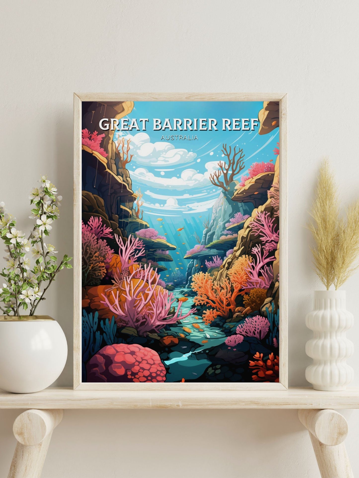 Great Barrier Reef Travel Poster | Barrier Reef Print | Reef Illustration | Australia Print | Australia Poster | Queensland Poster | ID 615