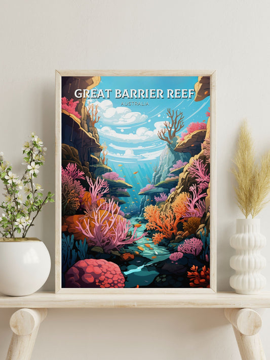 Great Barrier Reef Travel Poster | Barrier Reef Print | Reef Illustration | Australia Print | Australia Poster | Queensland Poster | ID 615
