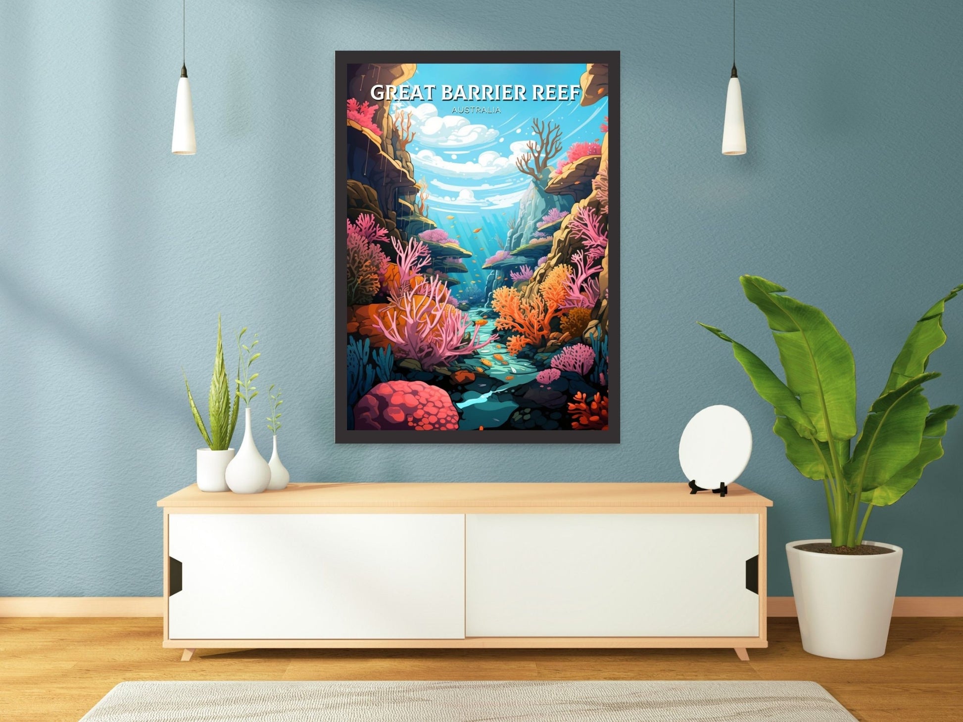 Great Barrier Reef Travel Poster | Barrier Reef Print | Reef Illustration | Australia Print | Australia Poster | Queensland Poster | ID 615