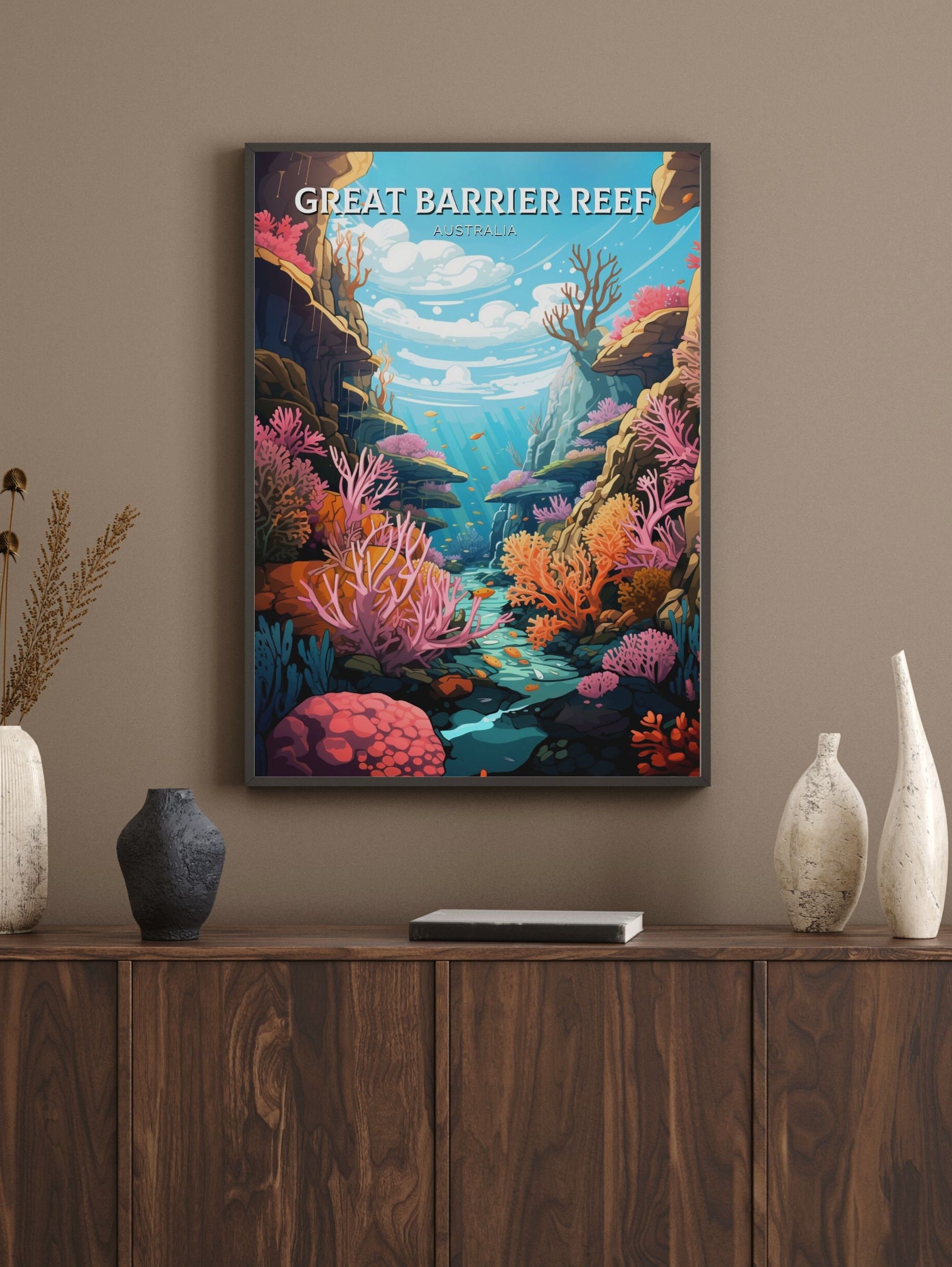 Great Barrier Reef Travel Poster | Barrier Reef Print | Reef Illustration | Australia Print | Australia Poster | Queensland Poster | ID 615