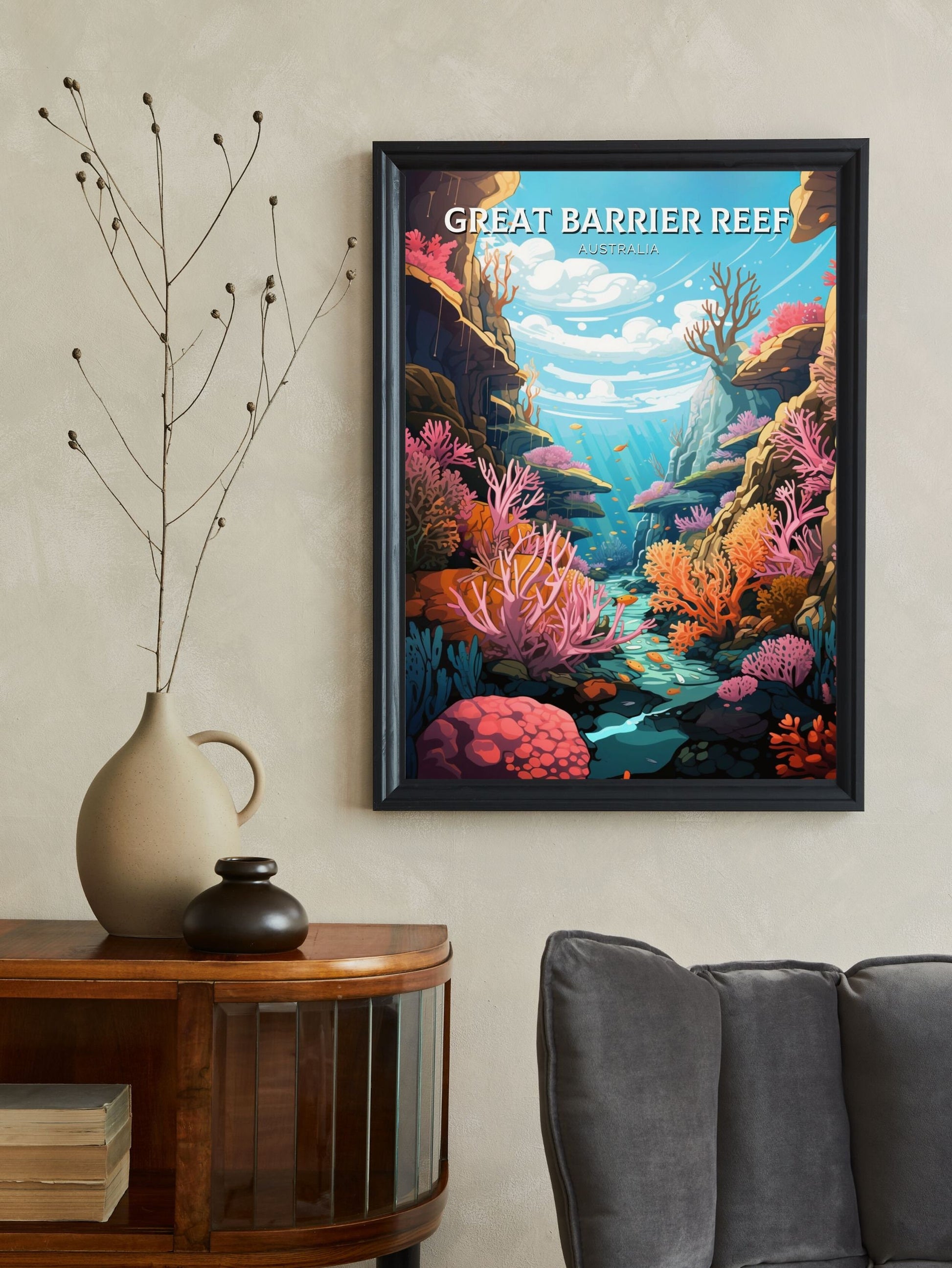 Great Barrier Reef Travel Poster | Barrier Reef Print | Reef Illustration | Australia Print | Australia Poster | Queensland Poster | ID 615