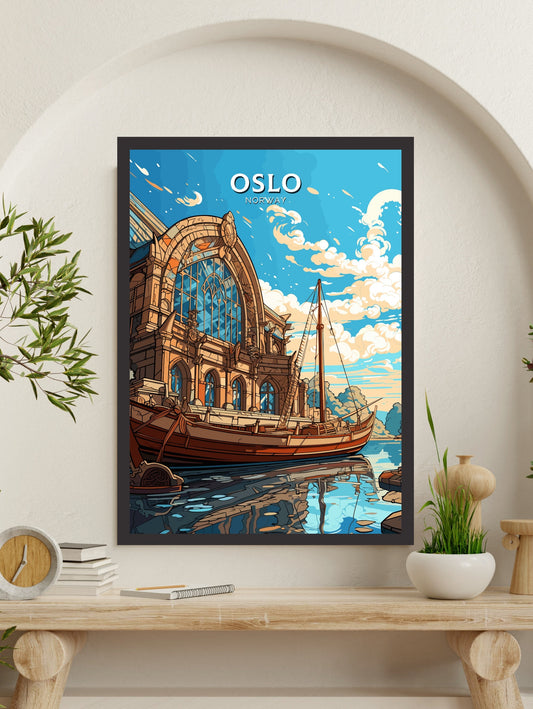 Oslo Poster | Oslo Print | Oslo Norway | Oslo Wall Art | Illustration | Travel Gift | Norway Print | Norway Art | Viking Ship Museum ID 572