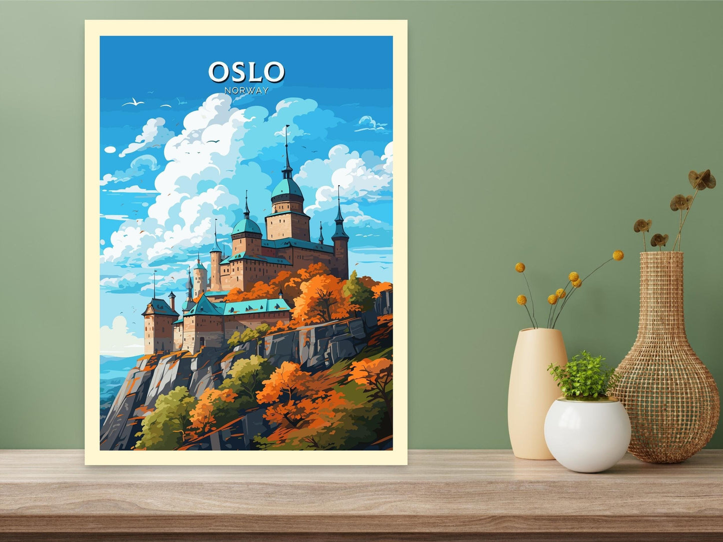 Oslo Print | Oslo Poster | Oslo Norway | Oslo Wall Art | Illustration | Travel Gift | Norway Print | Norway Art | Akershus Fortress ID 574