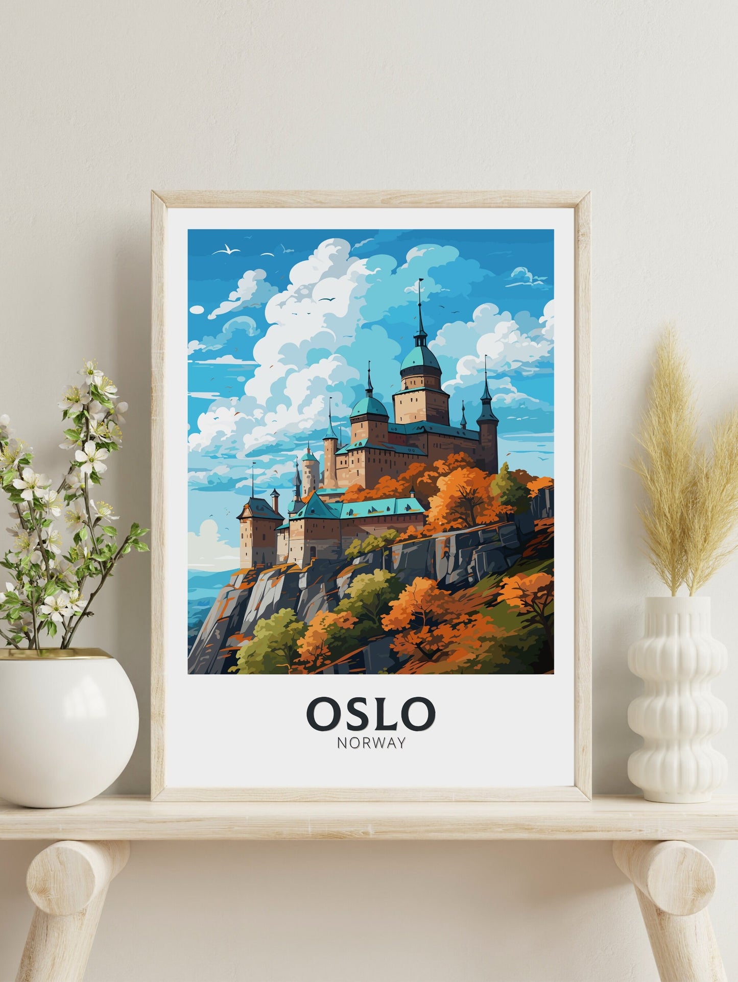 Oslo Poster | Oslo Print | Oslo Norway | Oslo Wall Art | Illustration | Travel Gift | Norway Print | Norway Art | Akershus Fortress ID 575