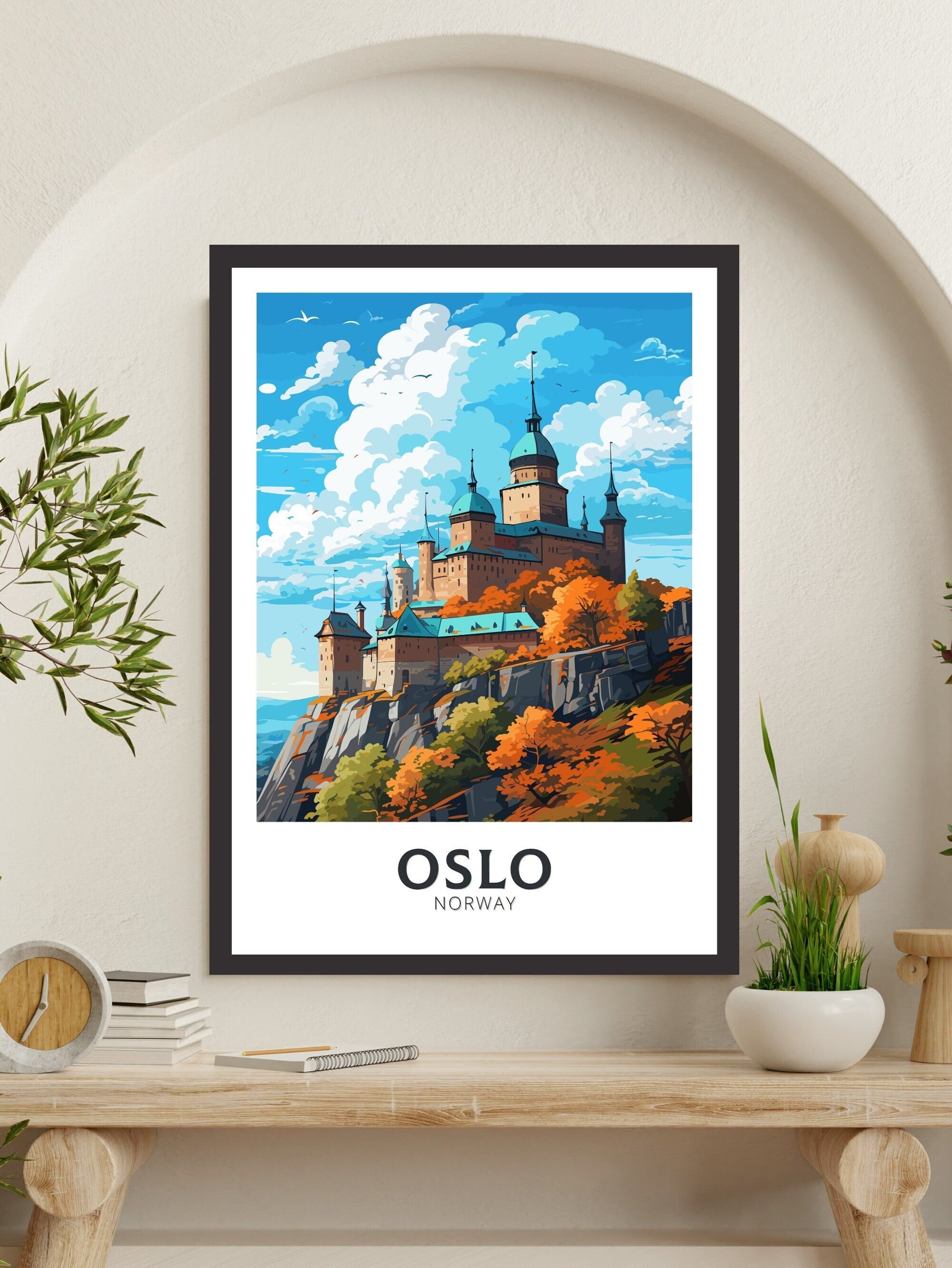 Oslo Poster | Oslo Print | Oslo Norway | Oslo Wall Art | Illustration | Travel Gift | Norway Print | Norway Art | Akershus Fortress ID 575