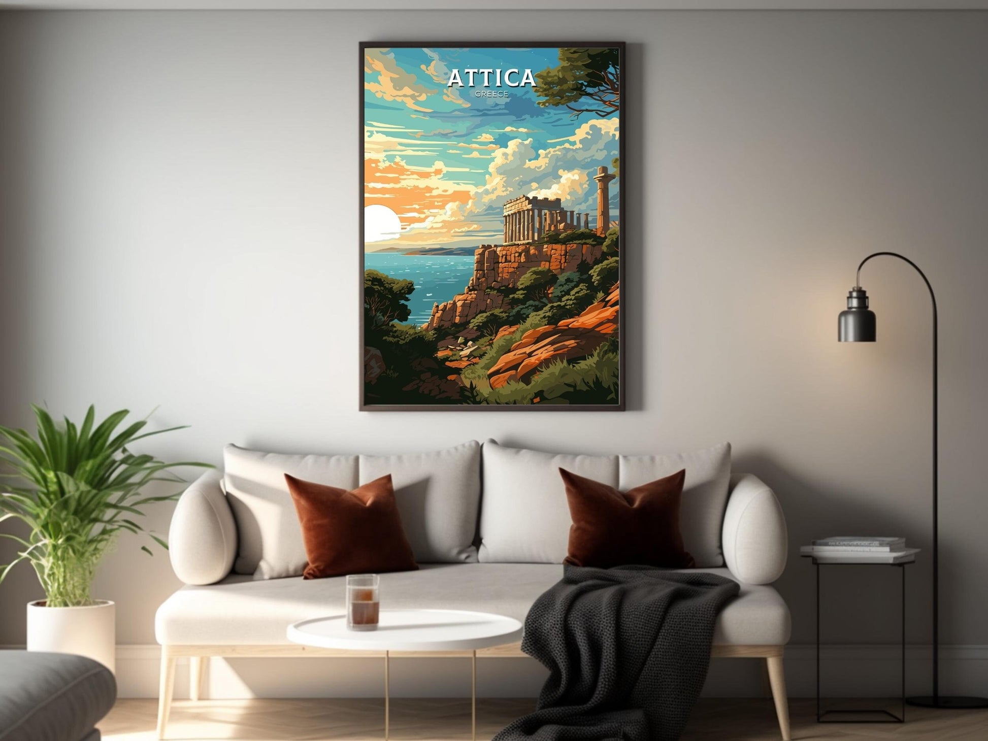 Attica Print | Attica Travel Poster | Illustration | Greece Print | Greece Home Décor | Attica Art | Greek poster | Cape Sounion | ID 580