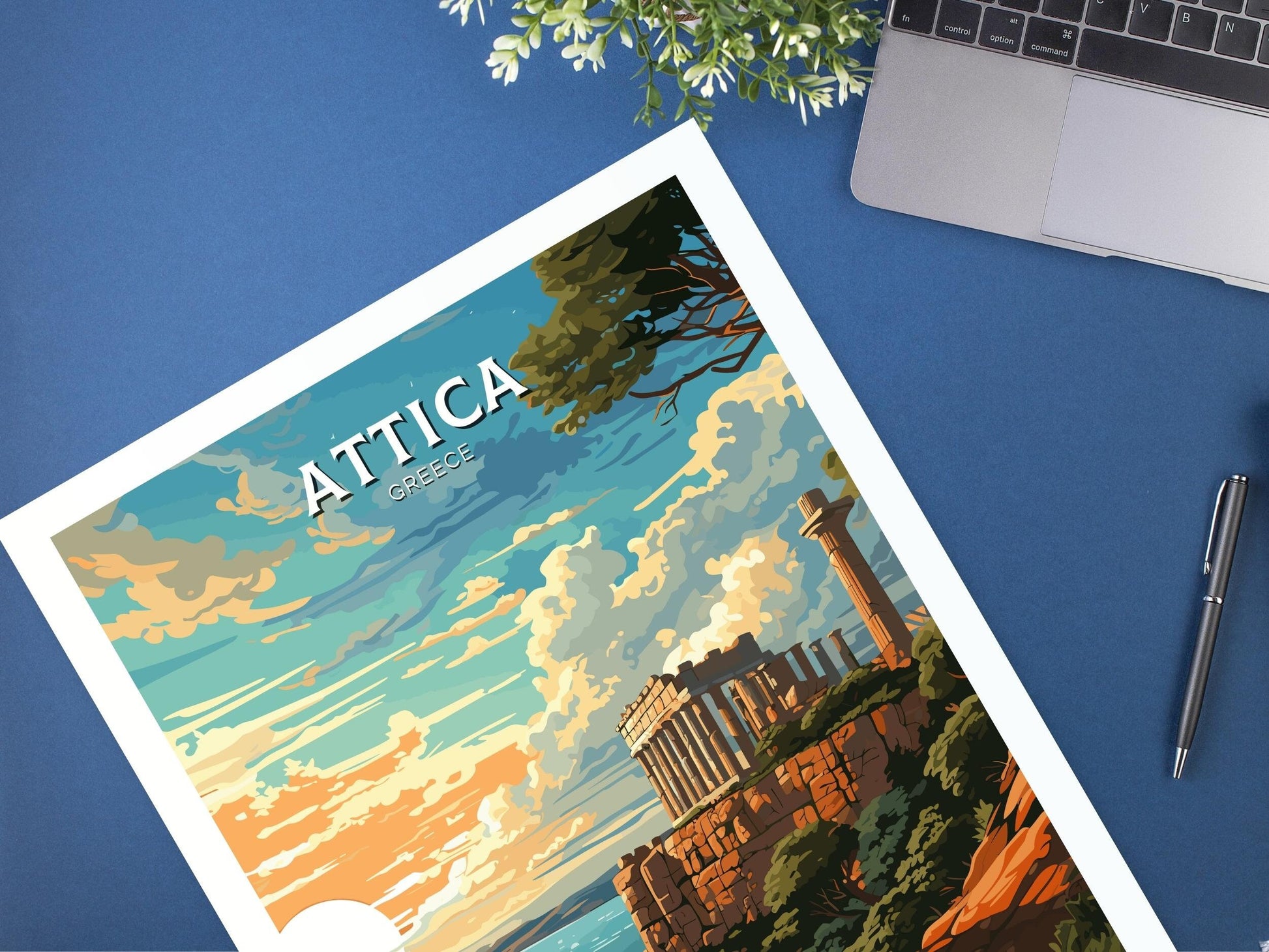 Attica Print | Attica Travel Poster | Illustration | Greece Print | Greece Home Décor | Attica Art | Greek poster | Cape Sounion | ID 580