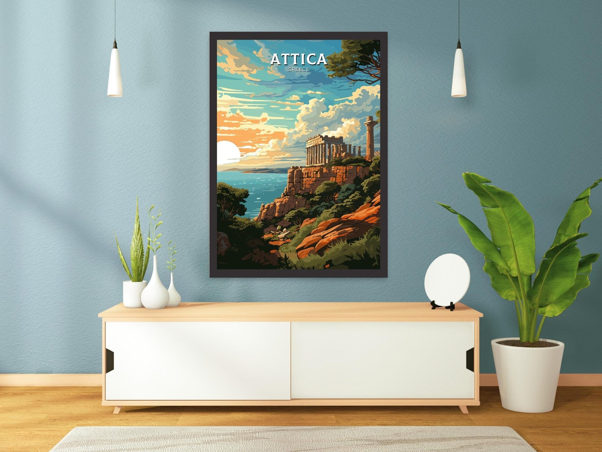 Attica Print | Attica Travel Poster | Illustration | Greece Print | Greece Home Décor | Attica Art | Greek poster | Cape Sounion | ID 580