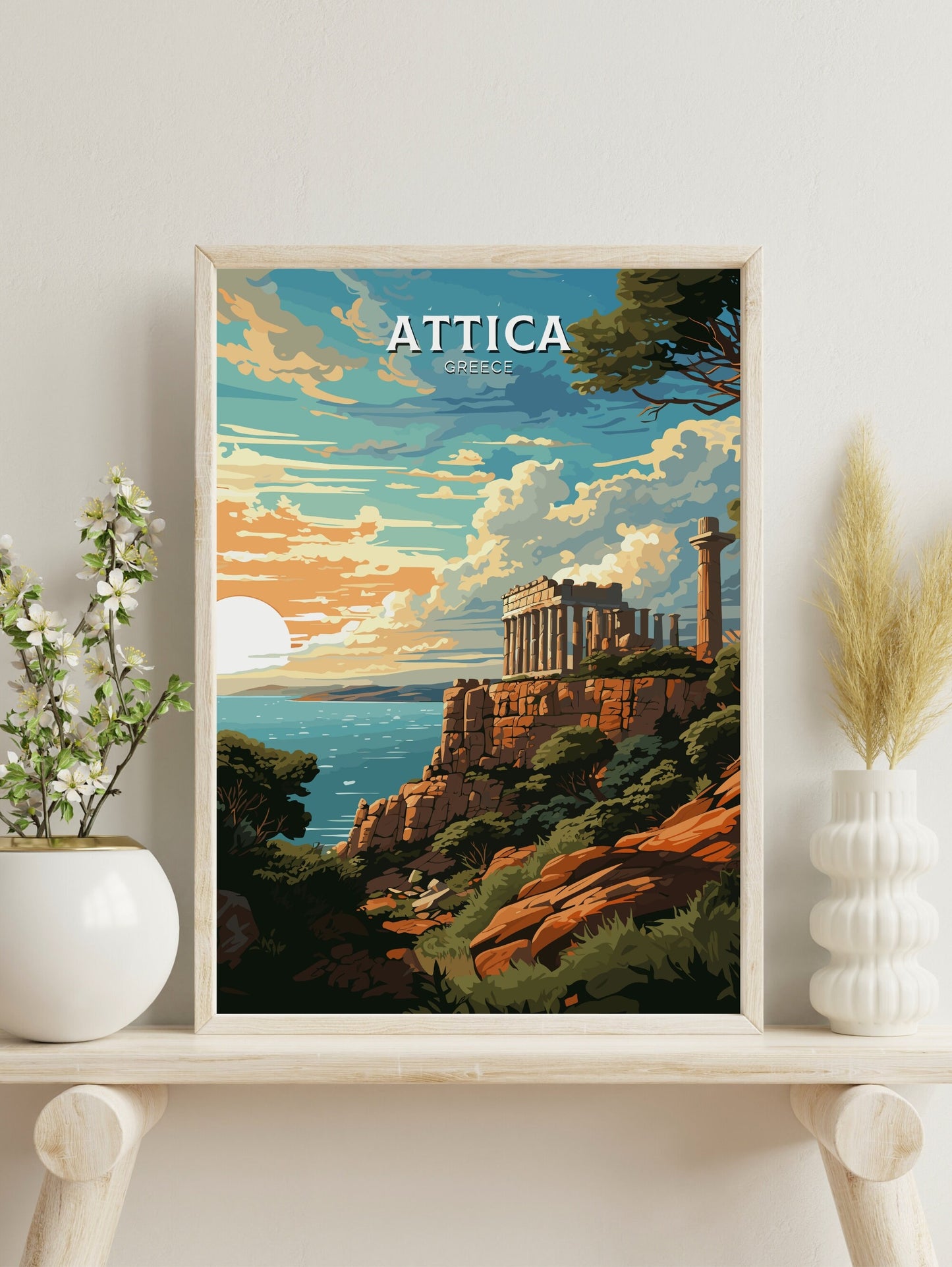 Attica Print | Attica Travel Poster | Illustration | Greece Print | Greece Home Décor | Attica Art | Greek poster | Cape Sounion | ID 580