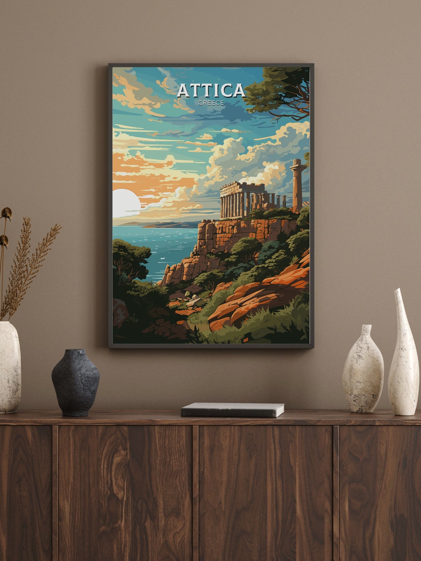 Attica Print | Attica Travel Poster | Illustration | Greece Print | Greece Home Décor | Attica Art | Greek poster | Cape Sounion | ID 580