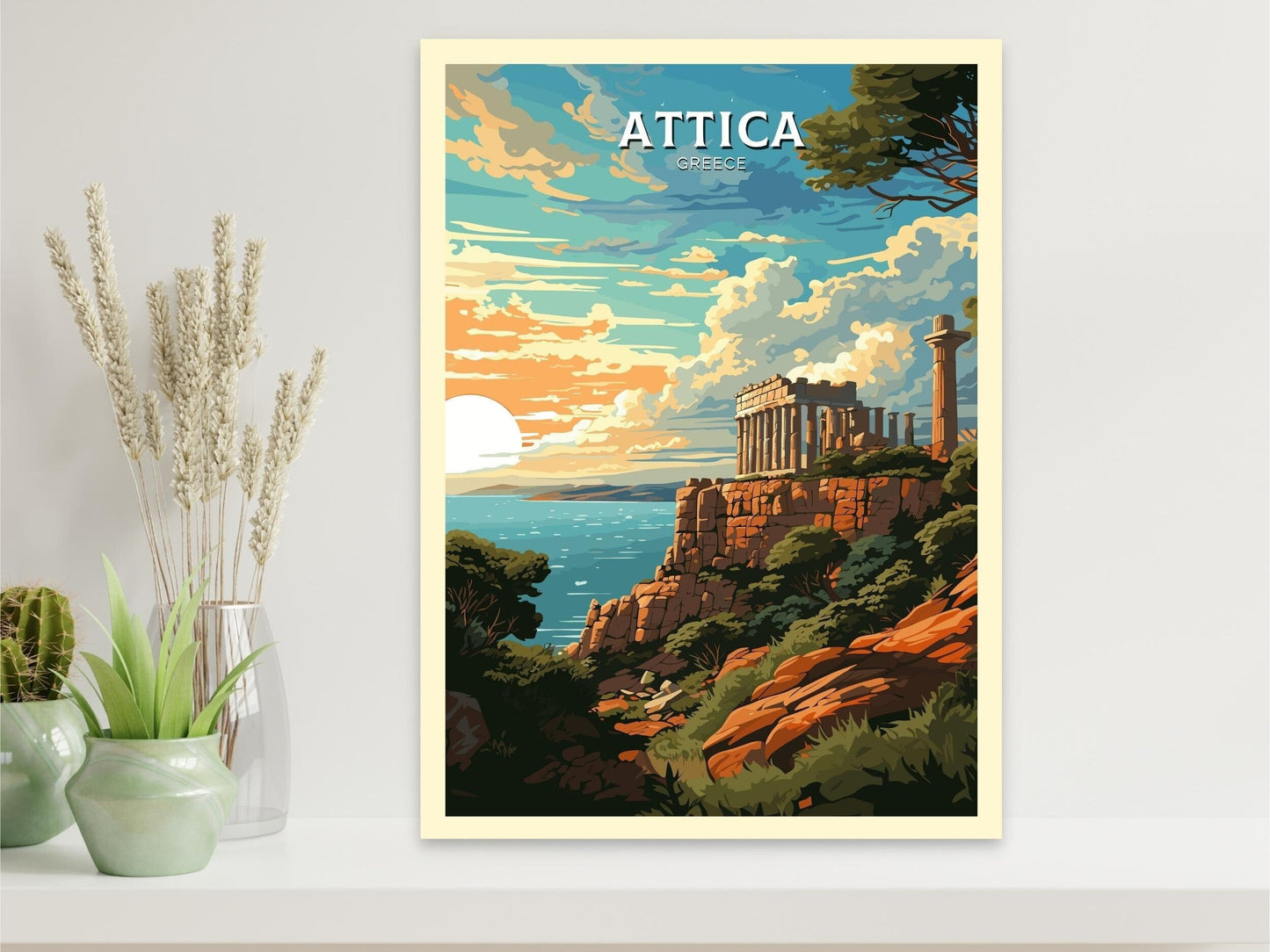 Attica Print | Attica Travel Poster | Illustration | Greece Print | Greece Home Décor | Attica Art | Greek poster | Cape Sounion | ID 580