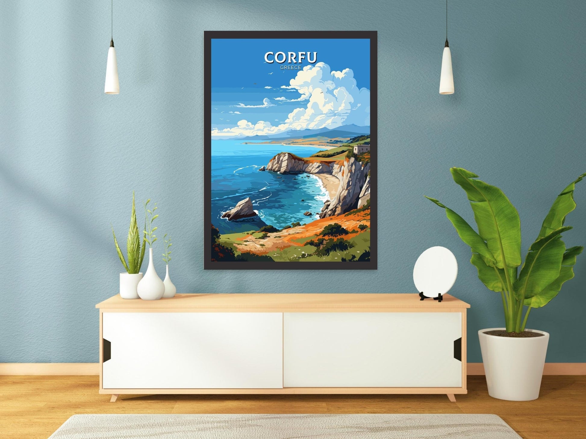 Corfu Print | Corfu Travel Poster | Illustration | Greece Print | Greece Home Décor | Corfu Art | Greek poster | Corfu Island | ID 582