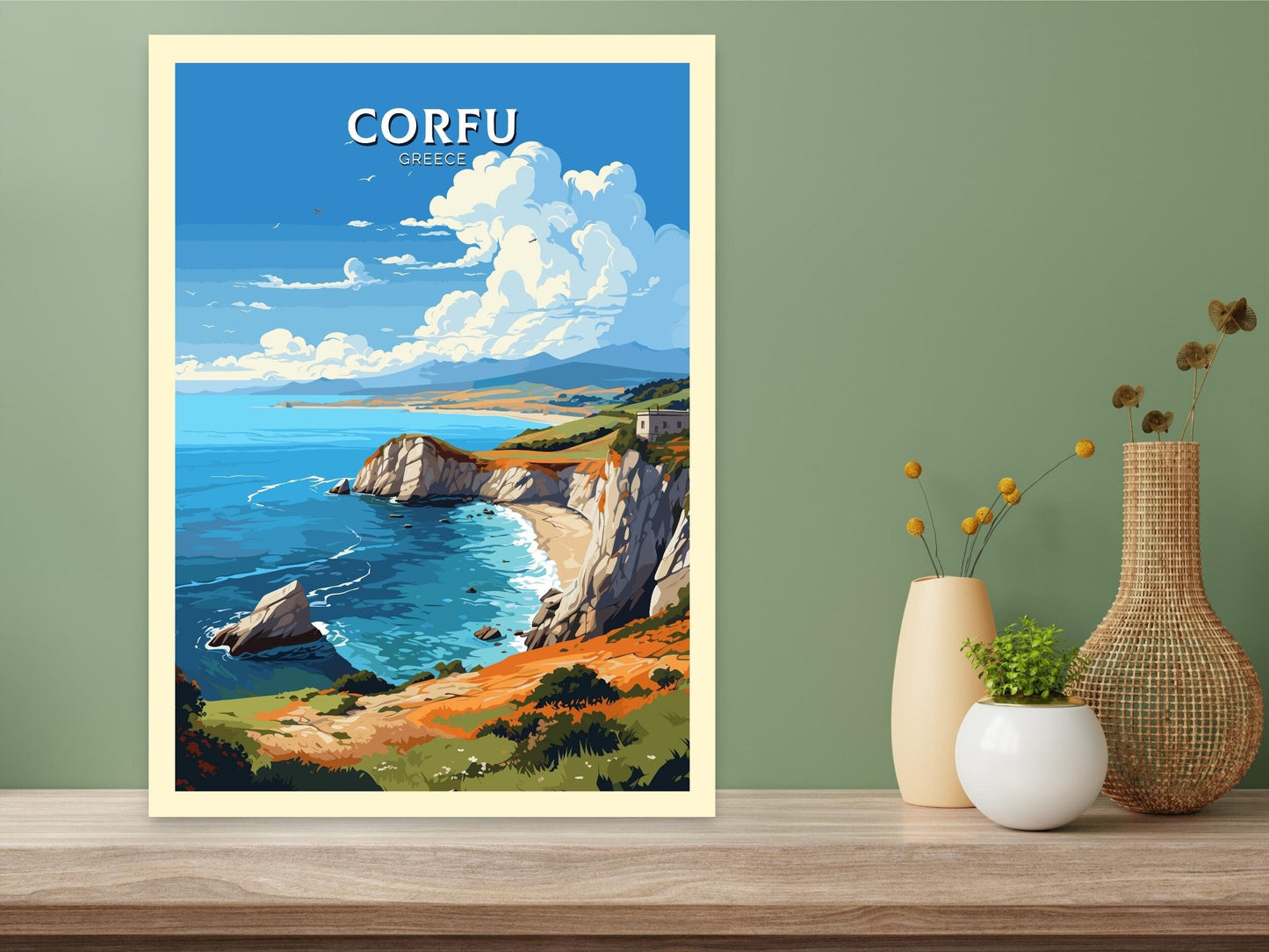 Corfu Print | Corfu Travel Poster | Illustration | Greece Print | Greece Home Décor | Corfu Art | Greek poster | Corfu Island | ID 582