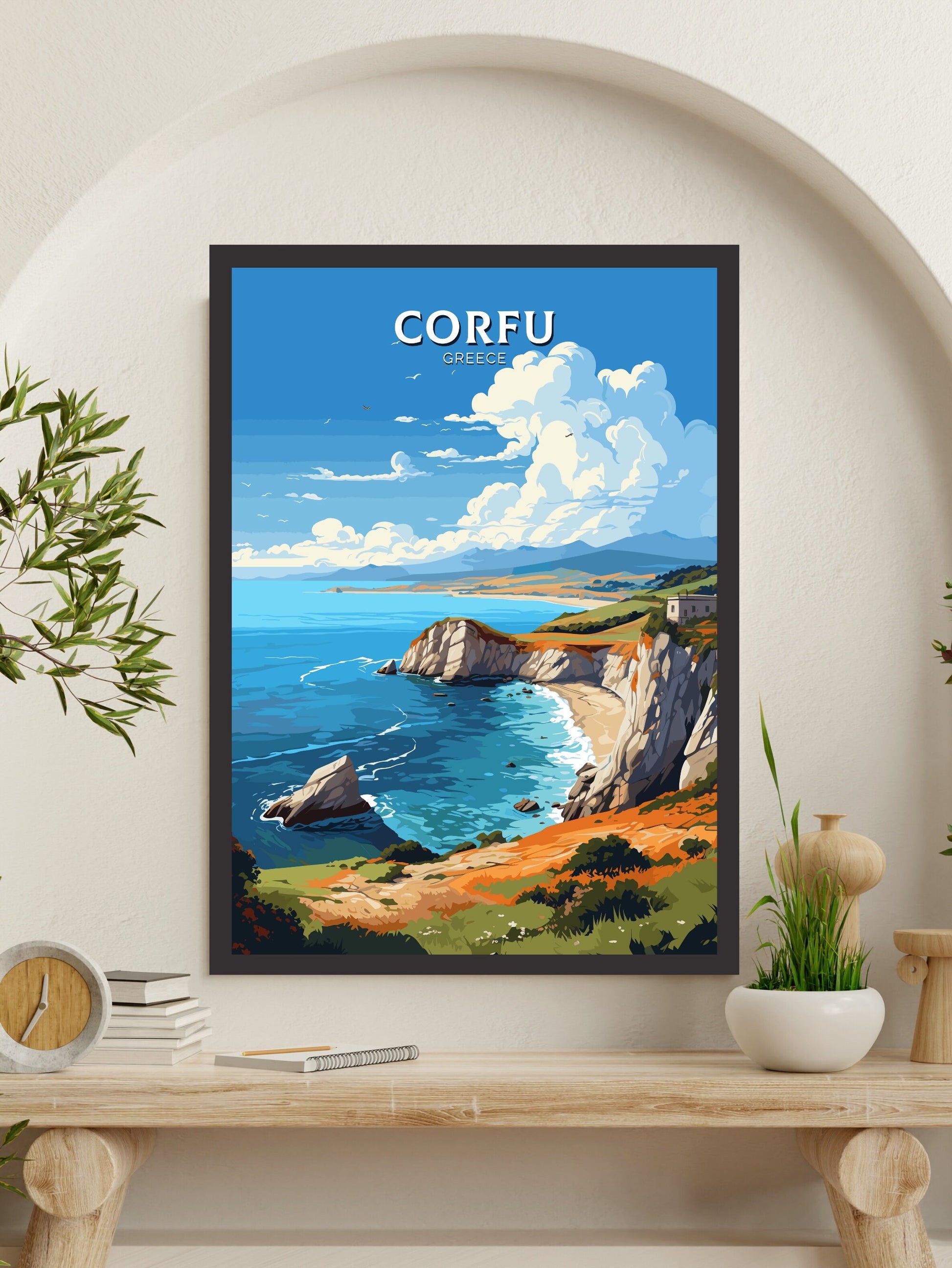 Corfu Print | Corfu Travel Poster | Illustration | Greece Print | Greece Home Décor | Corfu Art | Greek poster | Corfu Island | ID 582