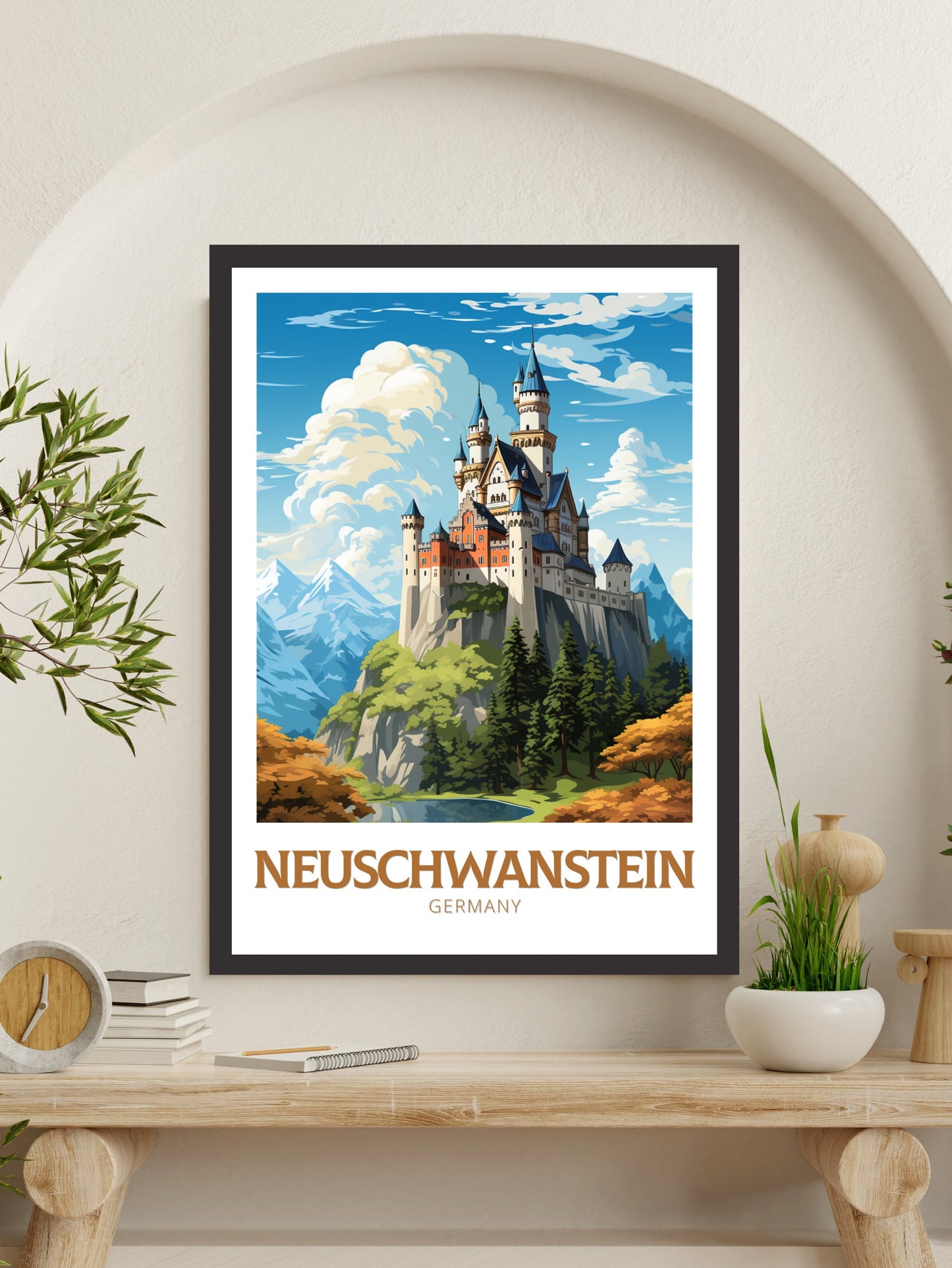 Neuschwanstein Travel Poster | Neuschwanstein Illustration | Neuschwanstein Wall Art | Germany Poster | Neuschwanstein Poster | ID 620