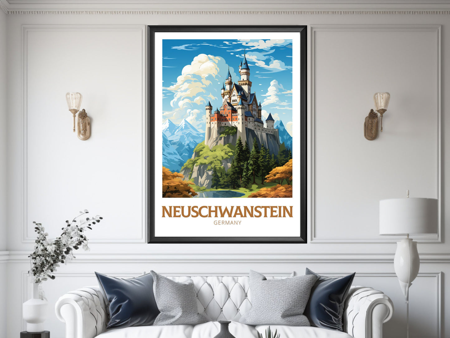 Neuschwanstein Travel Poster | Neuschwanstein Illustration | Neuschwanstein Wall Art | Germany Poster | Neuschwanstein Poster | ID 620