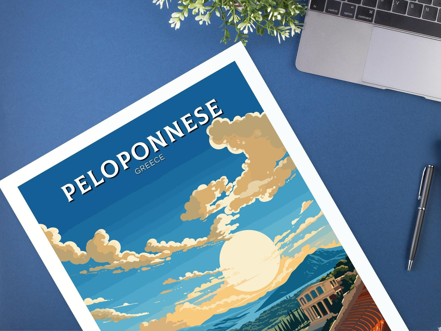 Peloponnese Print | Peloponnese Travel Poster | Illustration | Greece Print | Greece Home Décor | Peloponnese Art | Epidaurus Theatre ID 590